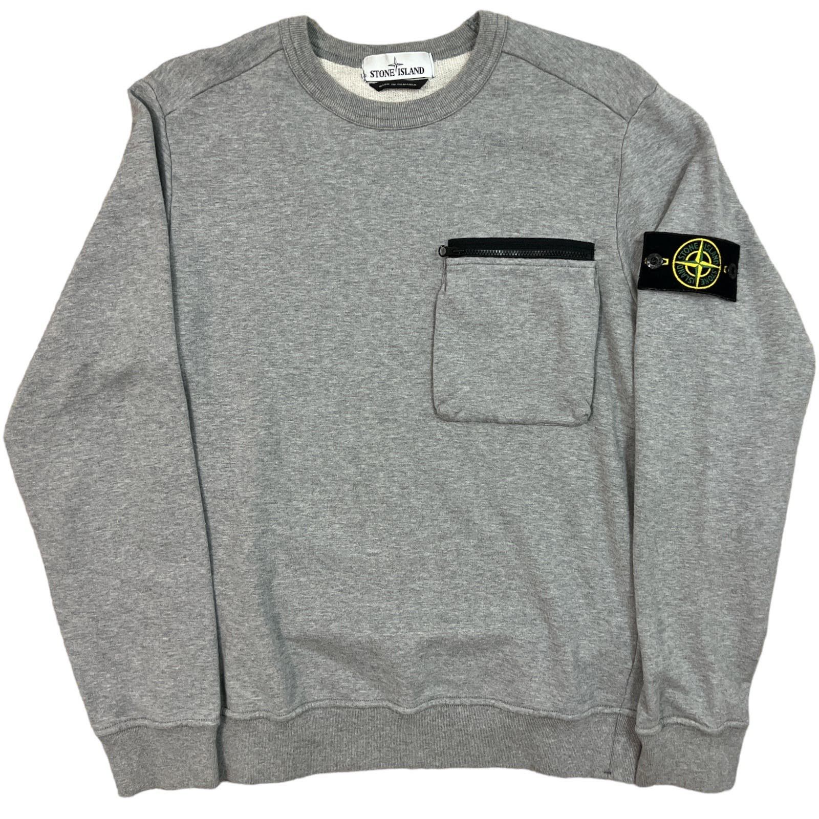 image of Stone Island Zipper Pocket Crewneck in Grey, Men's (Size Small)