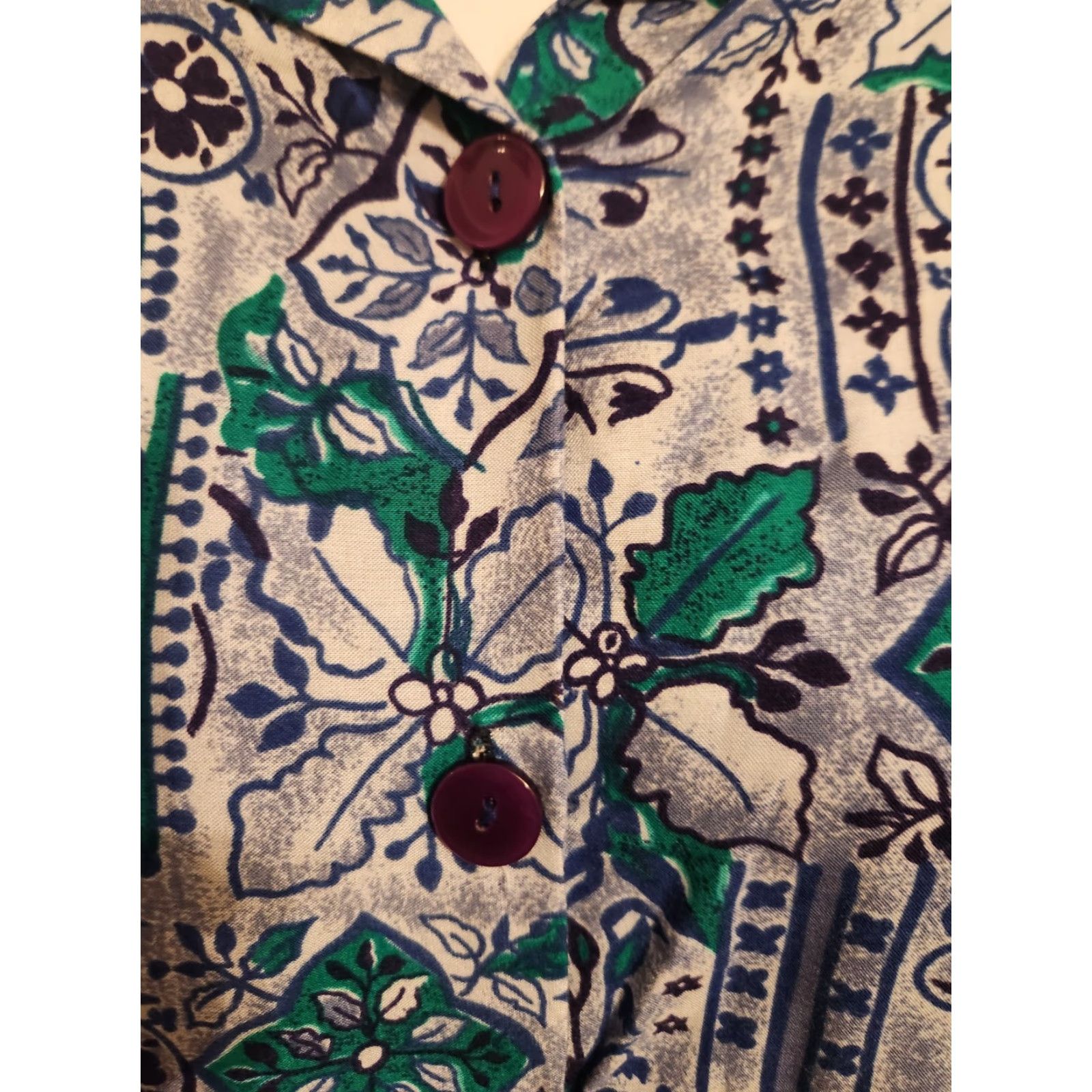 Vintage VINTAGE Gianna Shirt Adult M Blue Floral Print 1980s Hawaiian Top with Shoulder Pads Womens Size M / US 6-8 / IT 42-44 - 2 Thumbnail