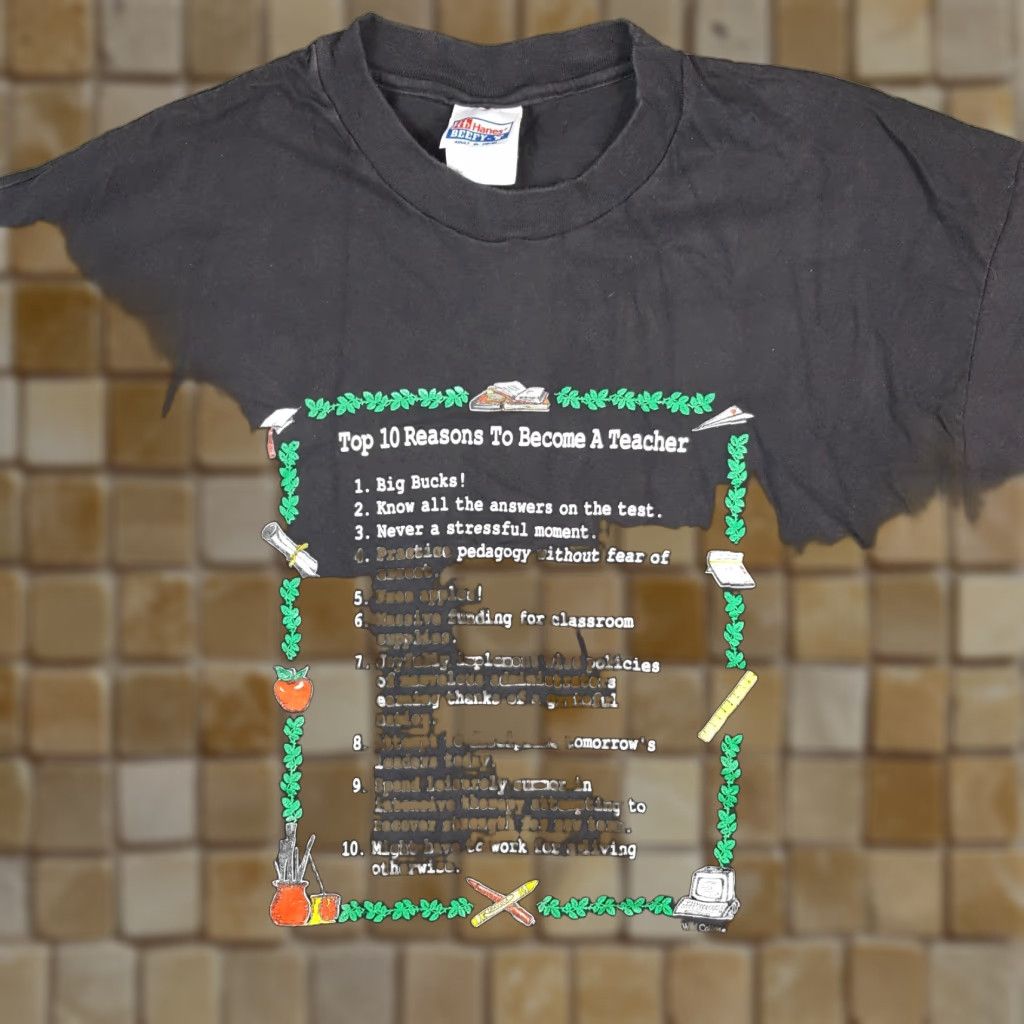 Hanes VINTAGE Hanes T-Shirt Mens 90s College Funny School Teacher Reasons Black XL Size US XL / EU 56 / 4 - 1 Thumbnail