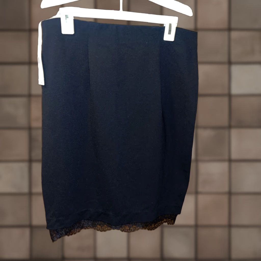 Vintage Olivia & Grace Women's Pencil Skirt Size L Black Pull On Stretch Lace Accent NWT Size 36" / US 14 / IT 50 - 1 Thumbnail