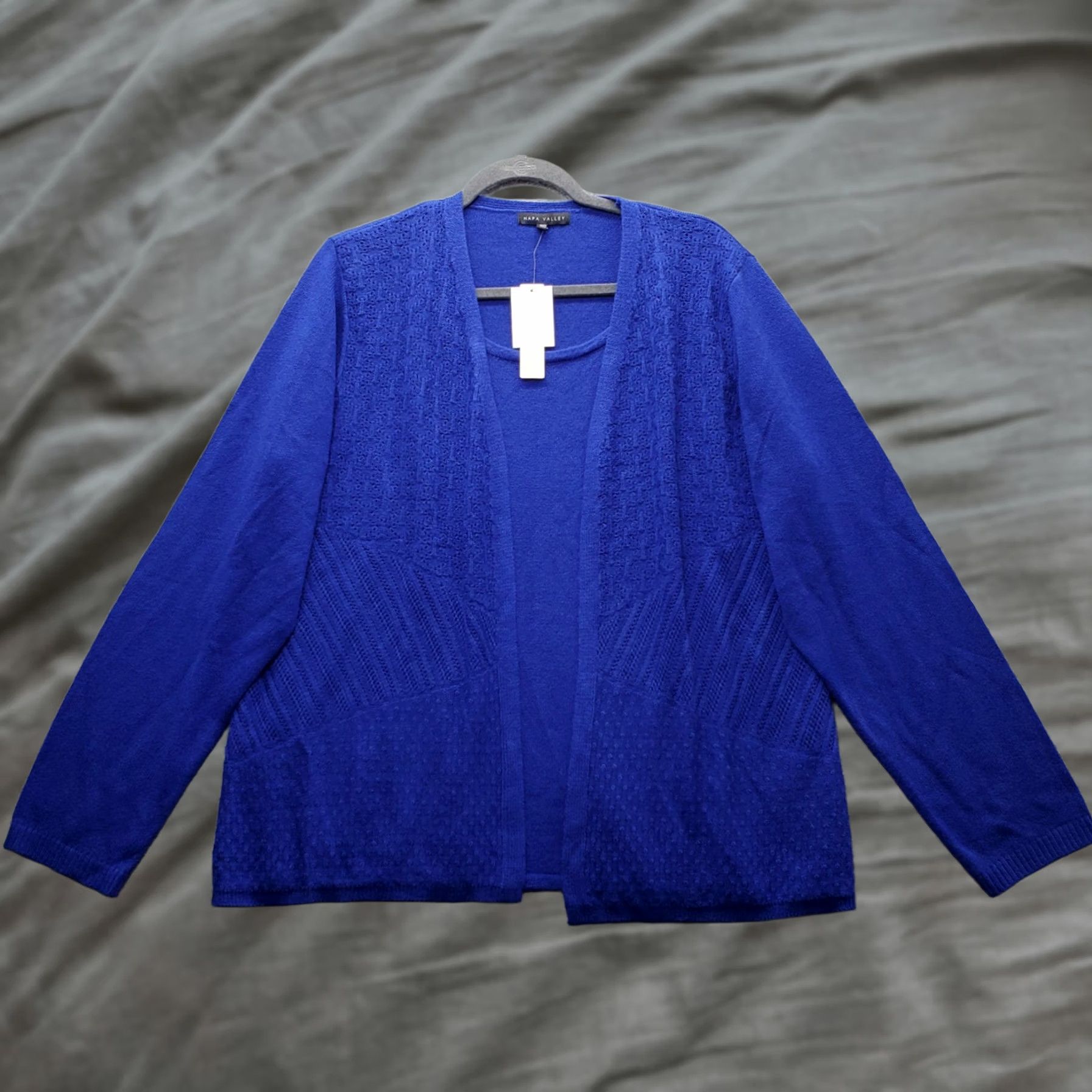 Vintage Napa Valley Cardigan Women XL Blue Pointelle Knit Long Sleeve Knit Style Sweater Size XL / US 12-14 / IT 48-50 - 1 Thumbnail
