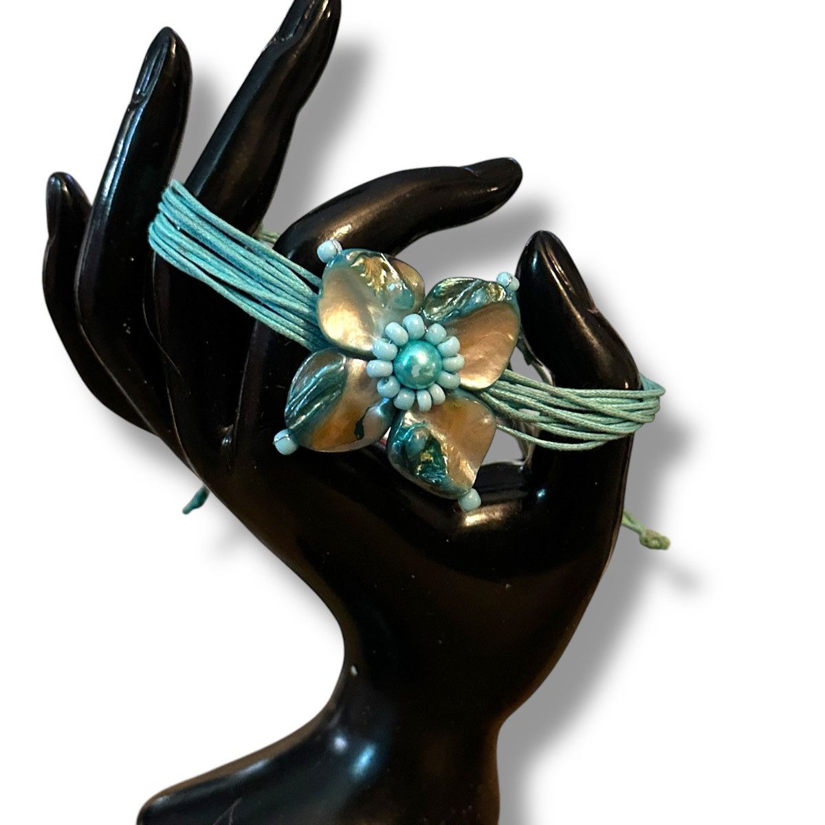 Other Dyed aqua flower shell multi cord adjustable bracelet Size ONE SIZE - 2 Thumbnail