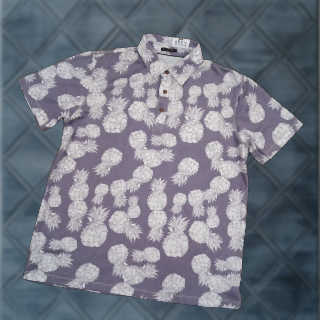 Vintage Visitor Polo Shirt Mens Large Purple Pineapple Pattern Short Sleeve Modal Blend Size US L / EU 52-54 / 3 - 1 Thumbnail