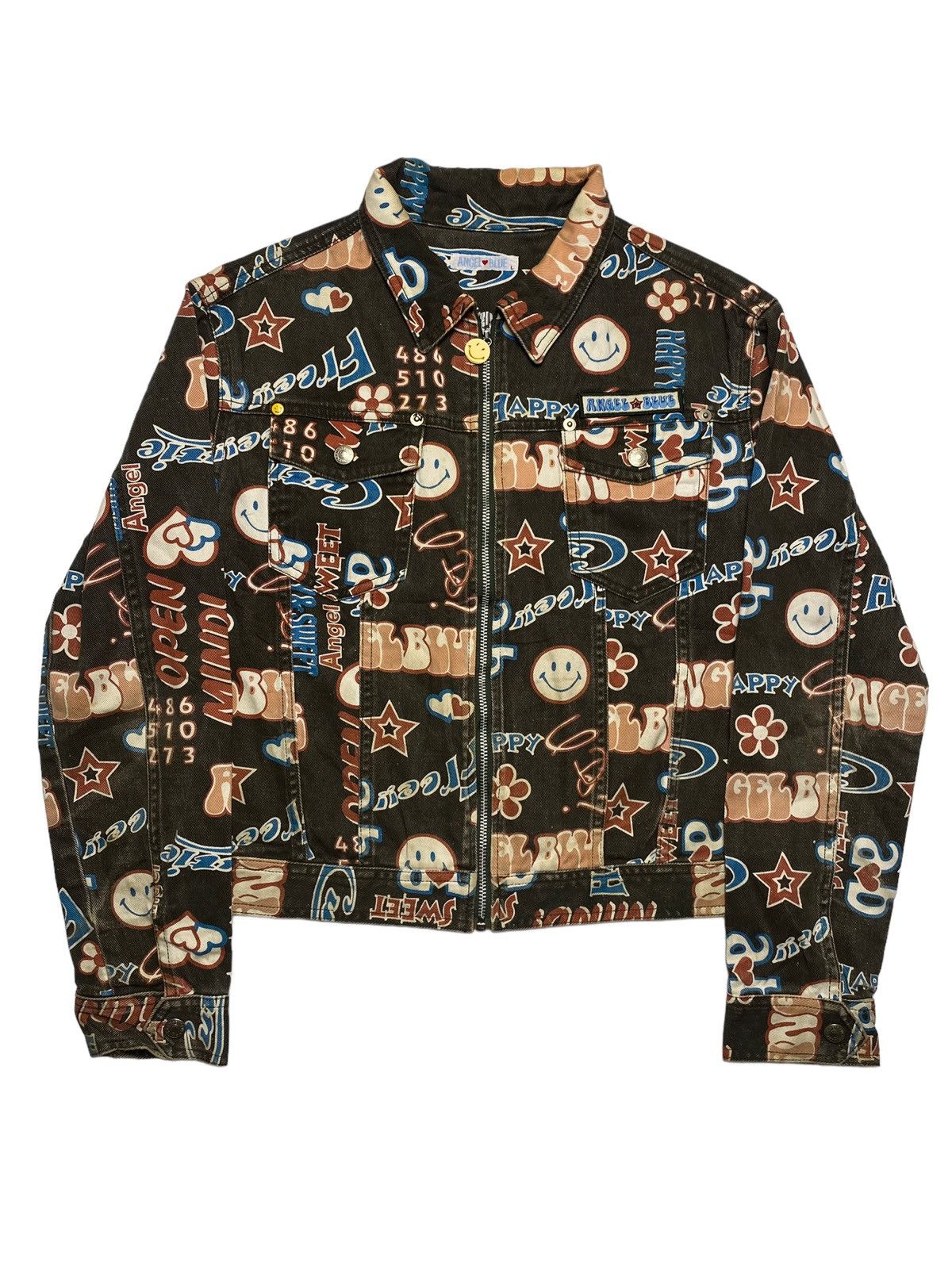 Angel Blue 1990s Angel Blue - Printed Pop Smiley Denim Work Jacket Size L / US 10 / IT 46 - 6 Thumbnail