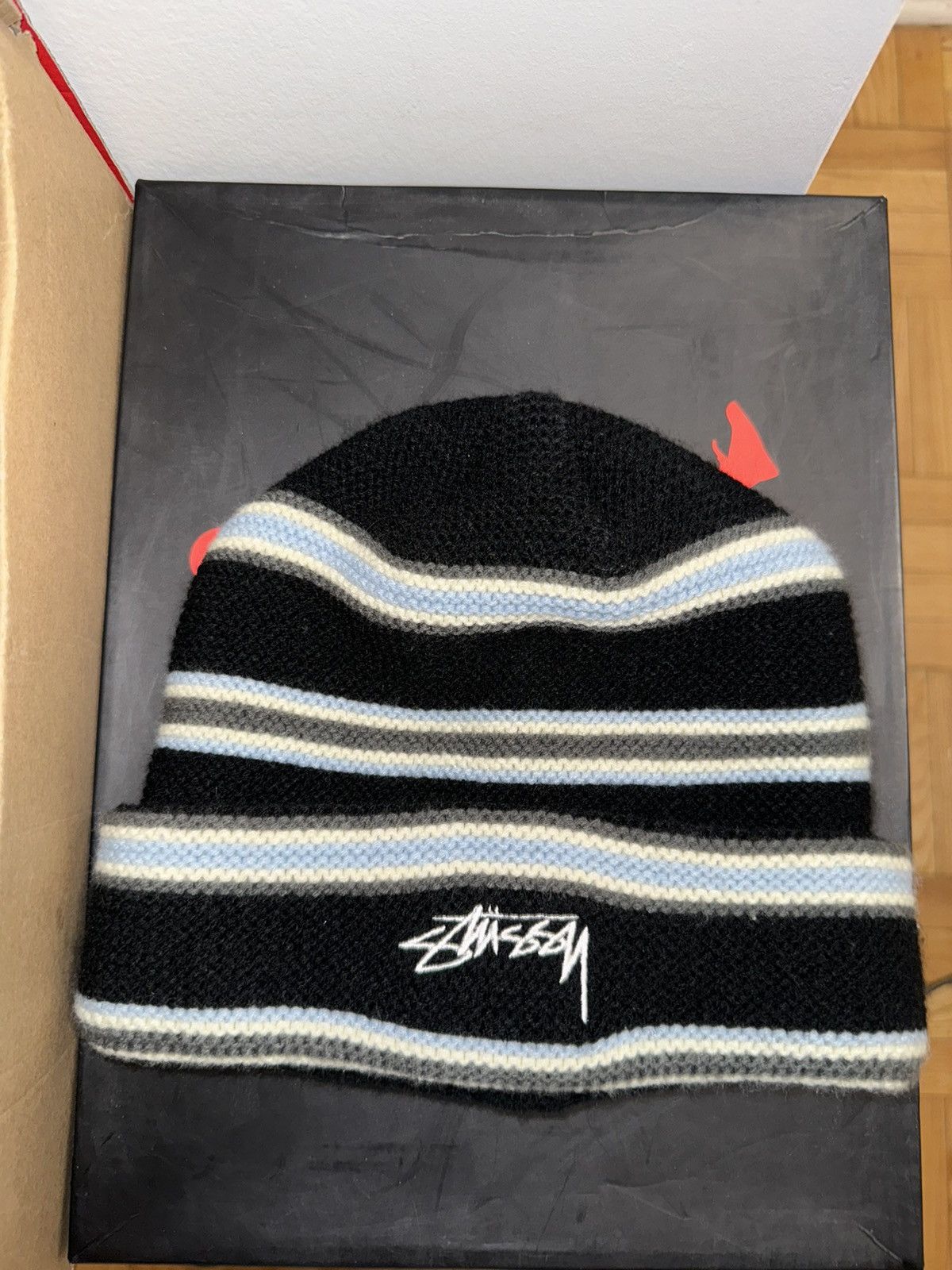 Stussy × Vintage STUSSY BEANIE HAT TRIPLE STRIPE CUFF BLACK - OS Size ONE SIZE - 6 Thumbnail