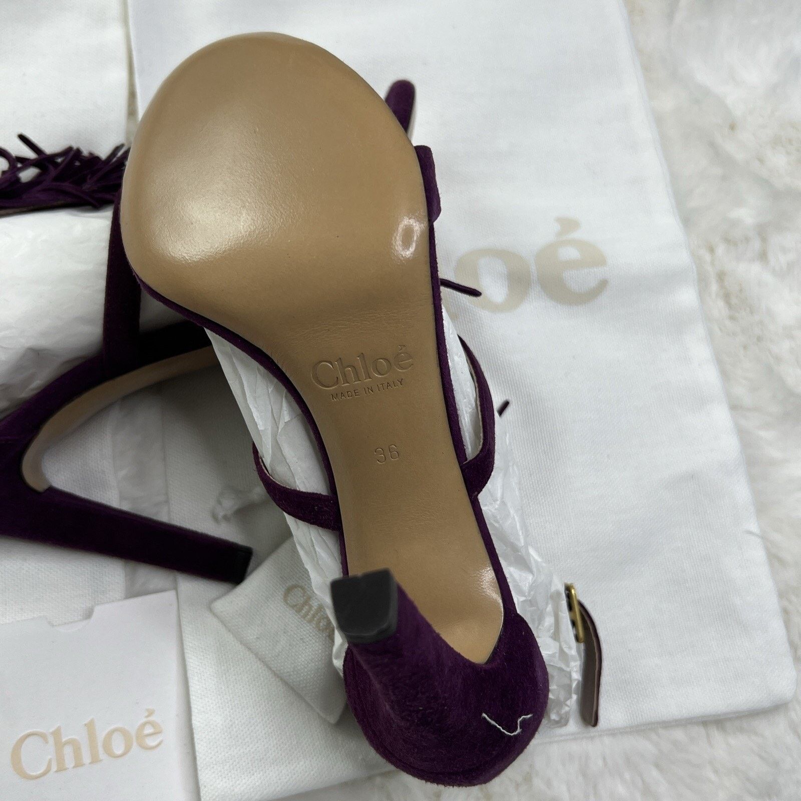Chloe CHOLE-Fringe Suede Heel/Sandal Violet In Box-Made In Italy Size US 6 / IT 36 - 9 Thumbnail