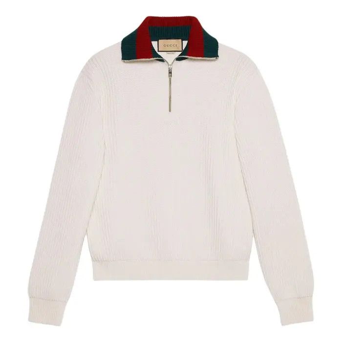 Gucci o1s1wg110925 Knit Wool Sweater With Web in Ivory Size US XXL / EU 58 / 5 - 1 Thumbnail