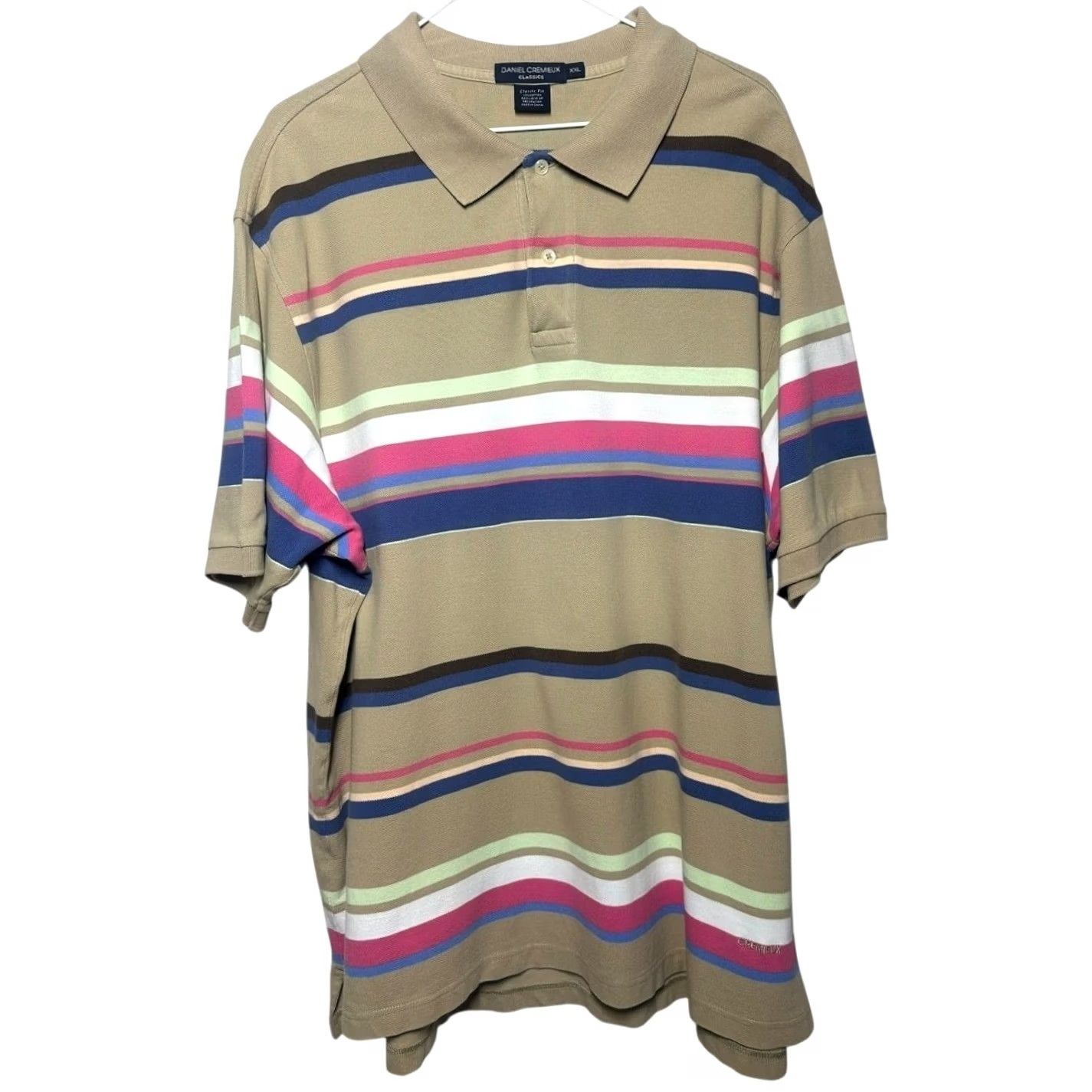 Cremieux DANIEL CREMIEUX CLASSICS Polo Shirt XXL Tan Multi Stripe Short Sleeve Mens Size US XXL / EU 58 / 5 - 3 Thumbnail