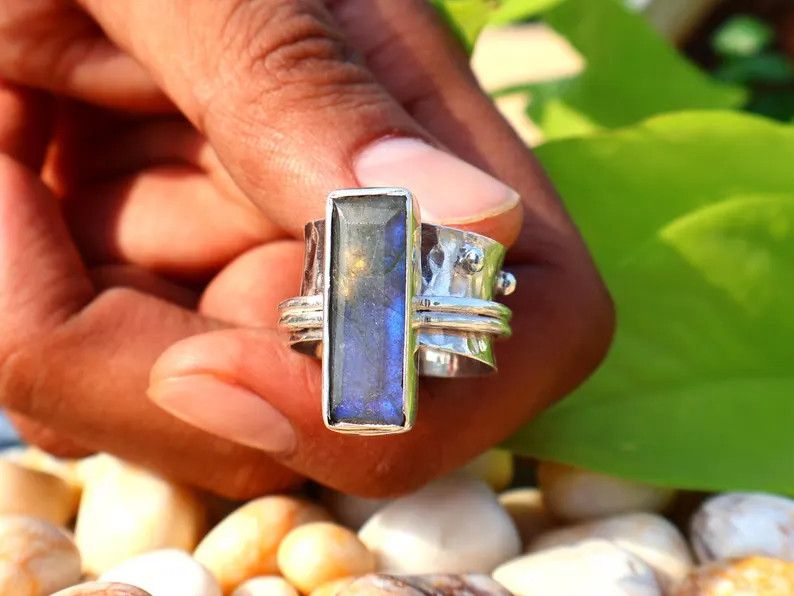 Handmade Labradorite Spinner Ring, Handmade Sterling Silver Ring Gift Size ONE SIZE - 8 Thumbnail
