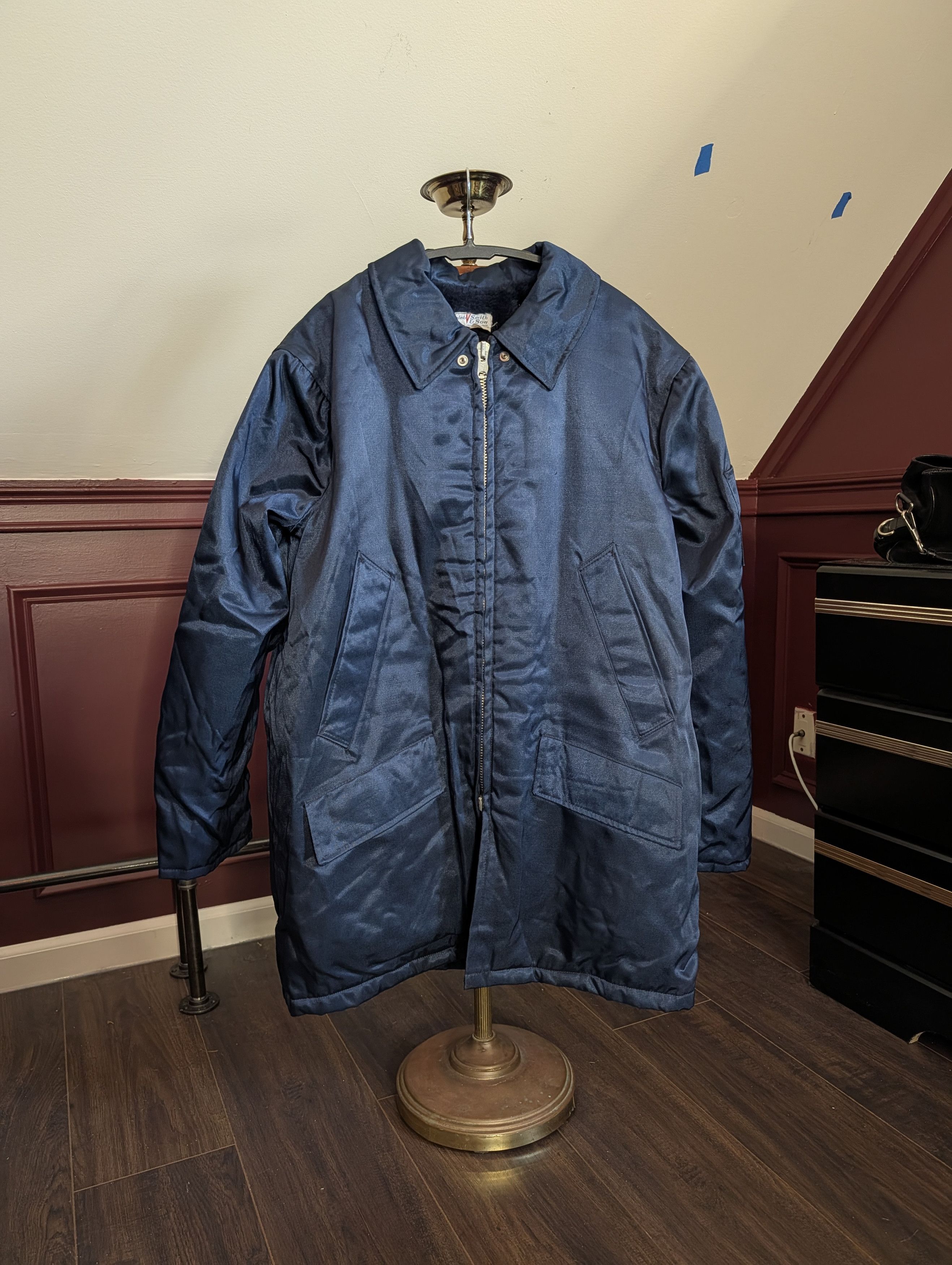 CALEB V SMITH & SON Faux Fur Lined Navy Parka Vintage