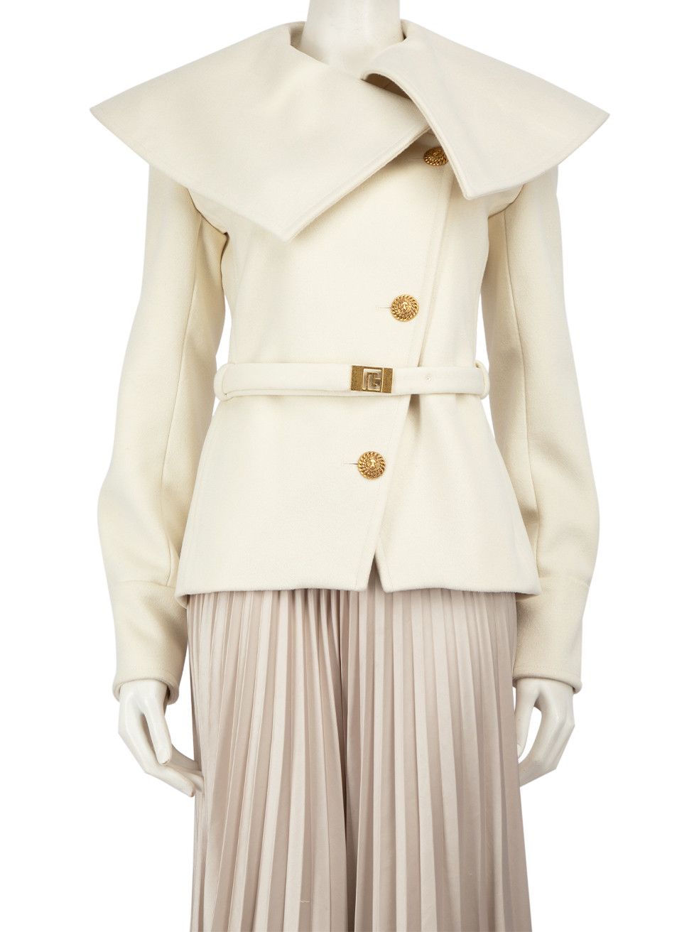 FW23 Ivory Wool Belted Peacoat