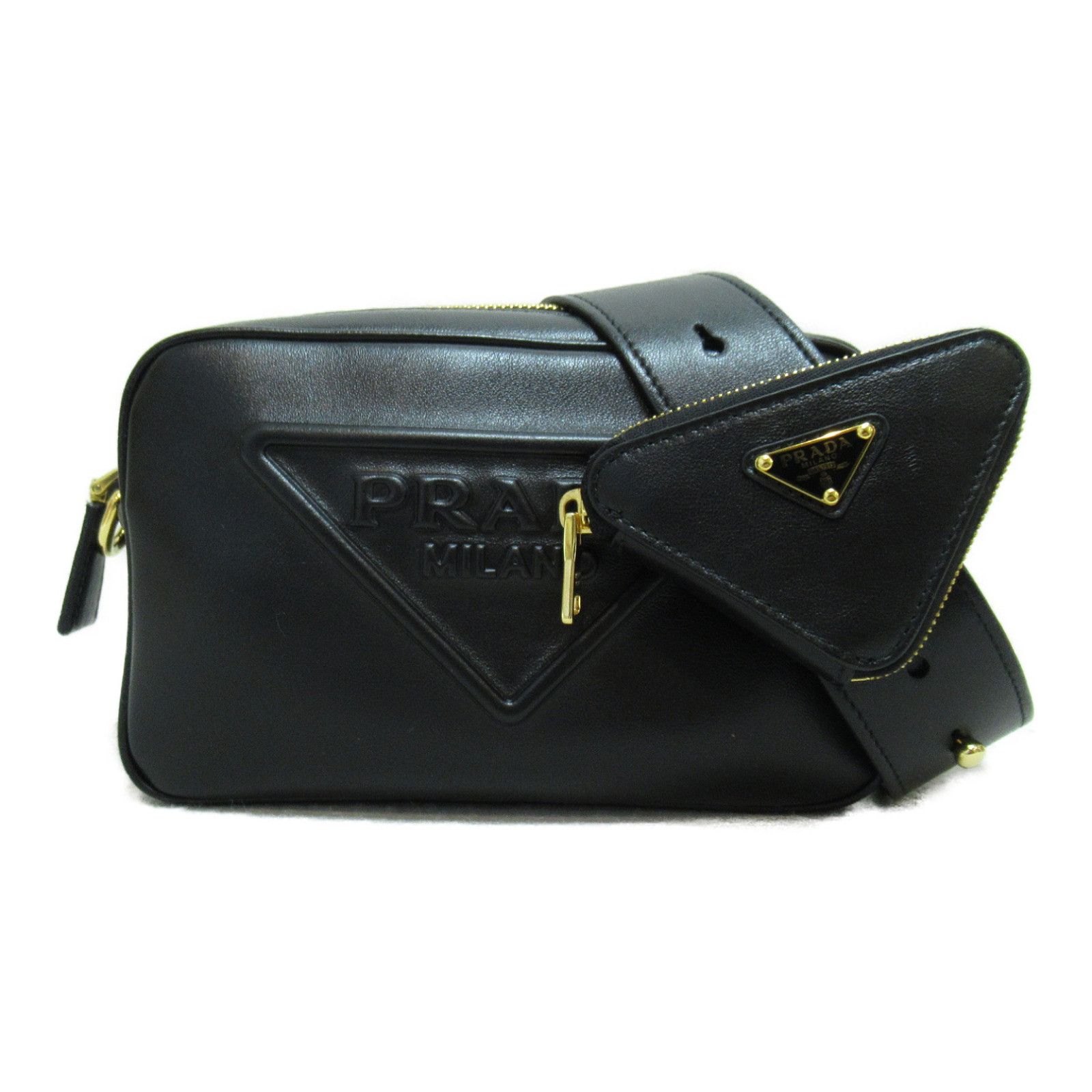 image of Prada Monogram Shoulder Bag Leather Black, Women's