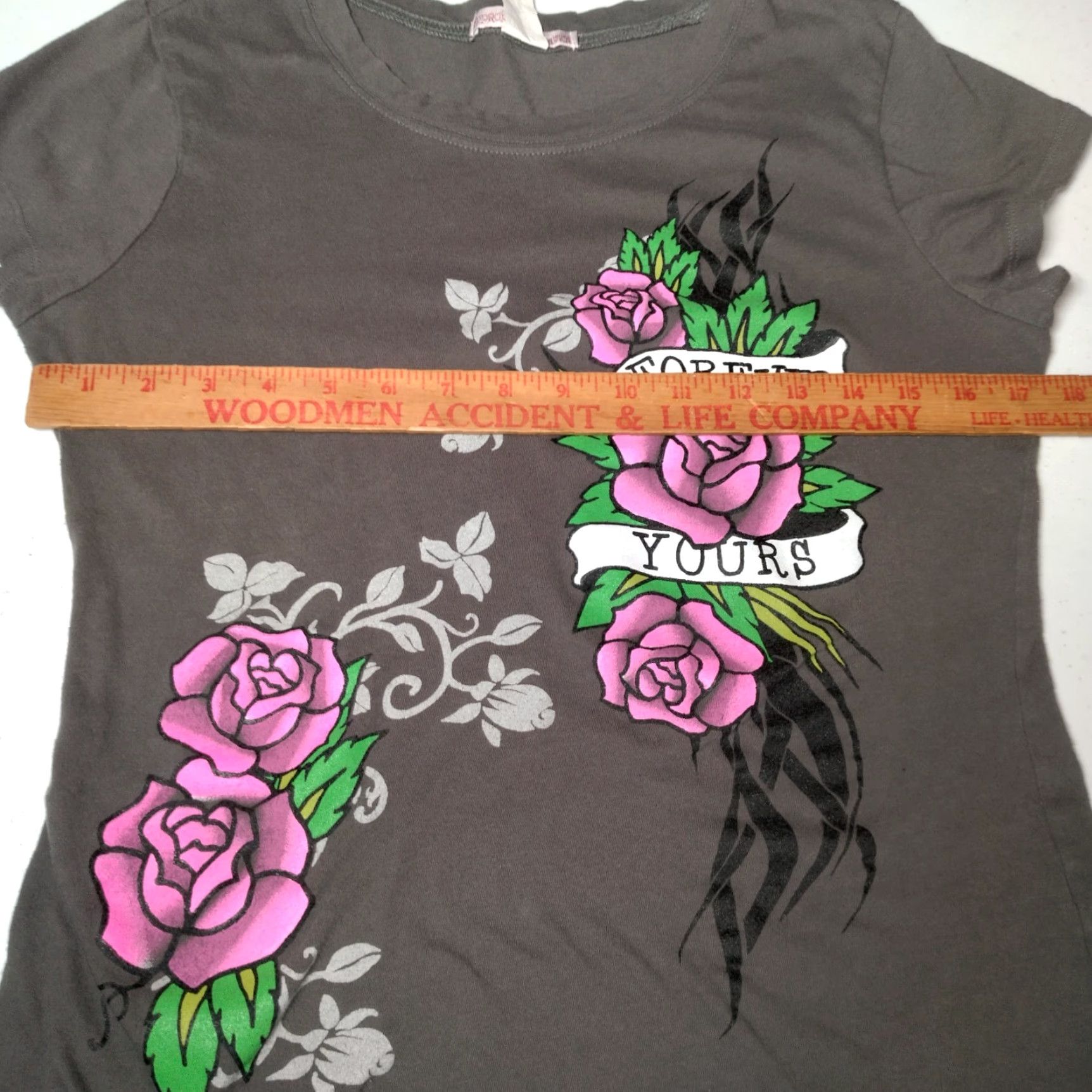 Vintage VINTAGE Appropriate Behavior Shirt T-Shirt Juniors L Gray Tribal Tattoo Roses 90s Y2K Forever Yours Womens Size L / US 10 / IT 46 - 3 Thumbnail