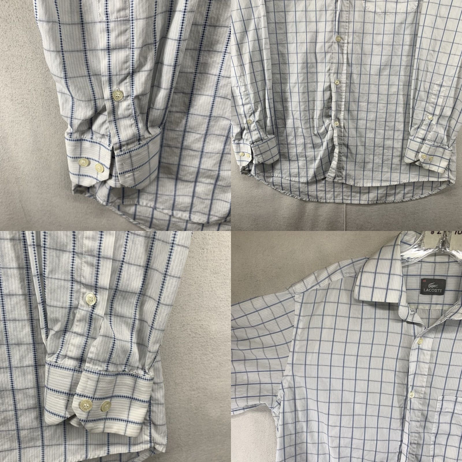 Lacoste Lacoste Men's Button-Up Shirt L White Plaid Crocodile Logo All Cotton Regular Fit Long Sleeve Size US L / EU 52-54 / 3 - 8 Thumbnail