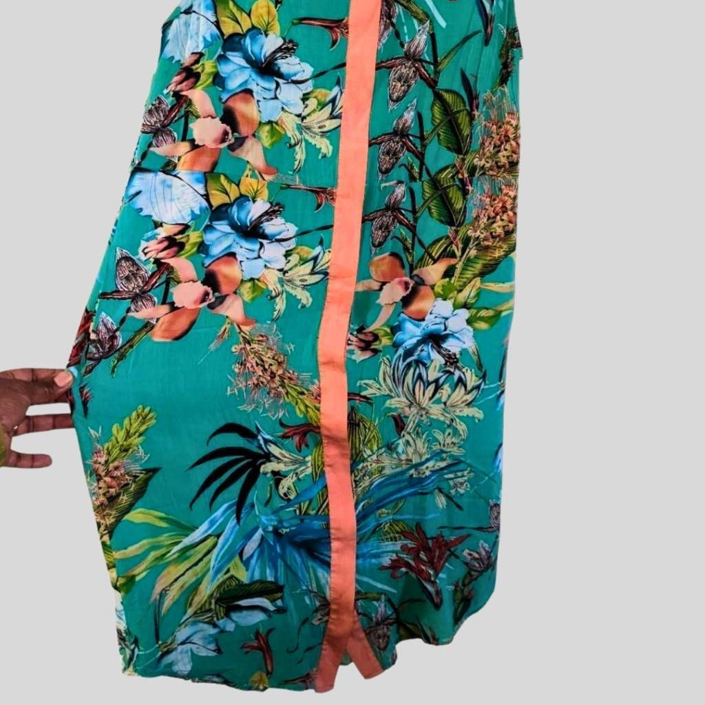 Brooklyn Industries Brooklyn Industries Dress XS Tropical Floral Rayon Teal Beac Size XS / US 0-2 / IT 36-38 - 6 Thumbnail