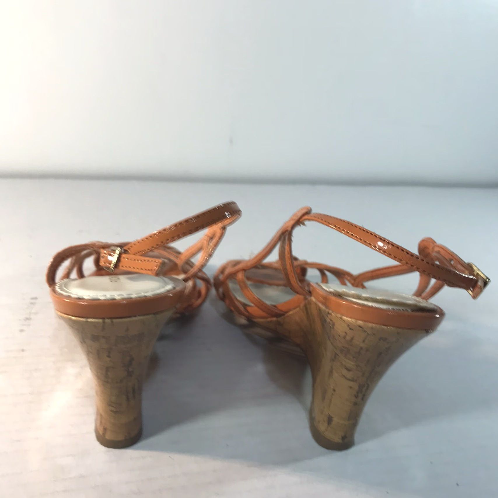 Vintage VINTAGE Fidni Orange Patent Faux Leather Wedge Heels Womens Size 6.5W Open Toe Strappy Platform Fall Summer Shoes Size US 6.5 / IT 36.5 - 4 Thumbnail