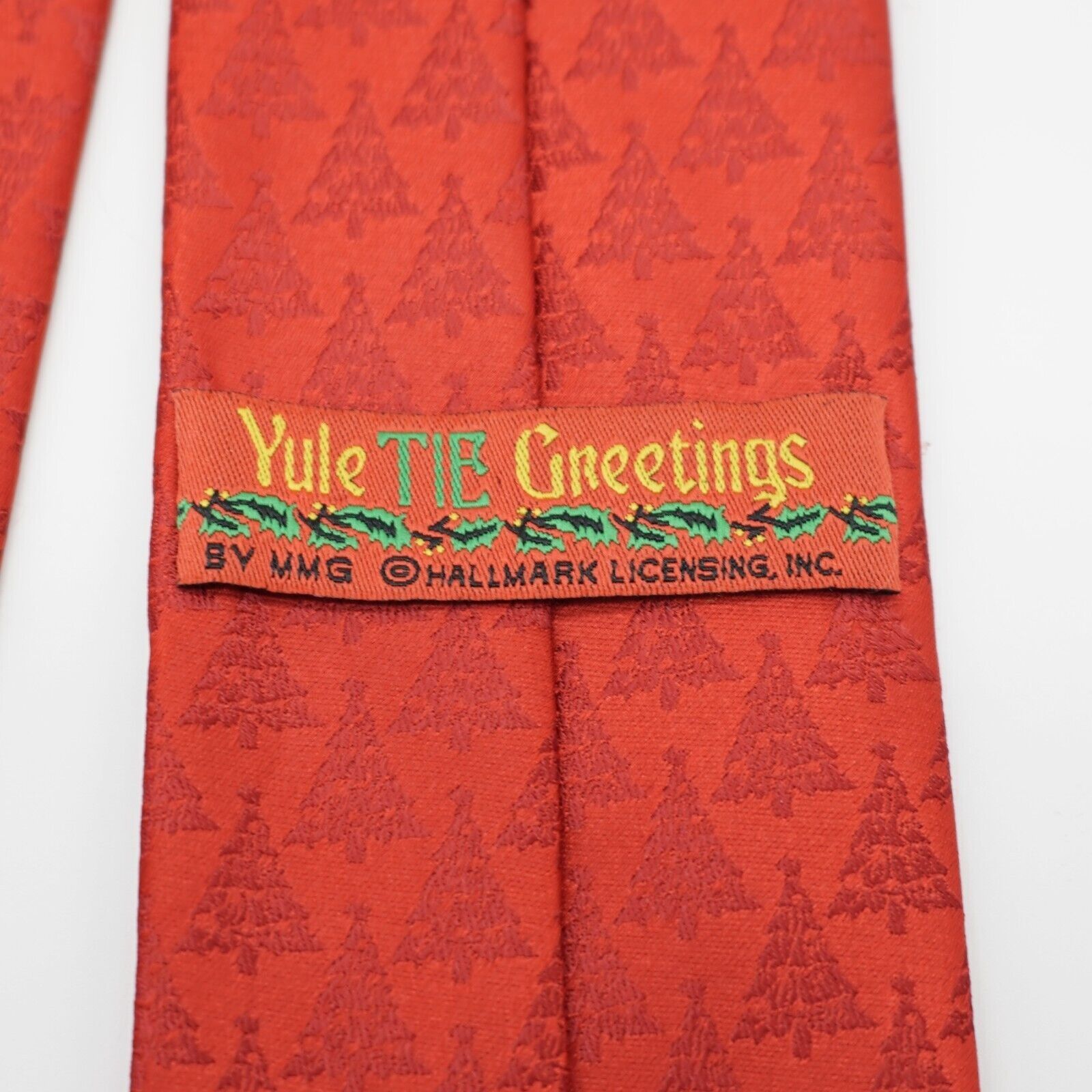 Vintage Yule Tie Greetings Hallmark Red Christmas Tree Woven Polyest Size ONE SIZE - 3 Thumbnail