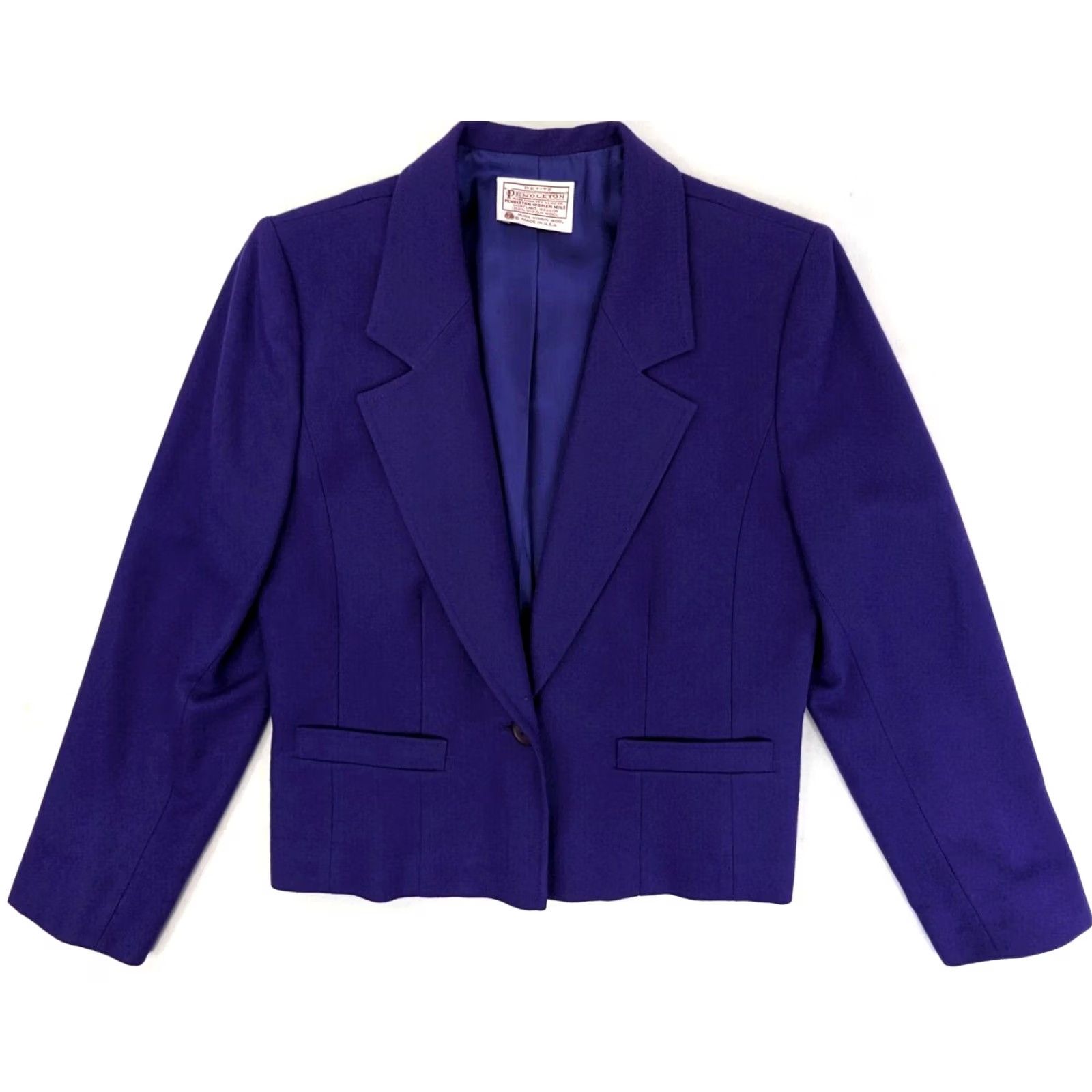 Pendleton Pendleton Blazer Womens Petite 10P Purple Notch Lined Wool Single-Breasted 1-Button Jacket Vintage Shinny Knits Solid Caucasian… Size L / US 10 / IT 46 - 2 Thumbnail