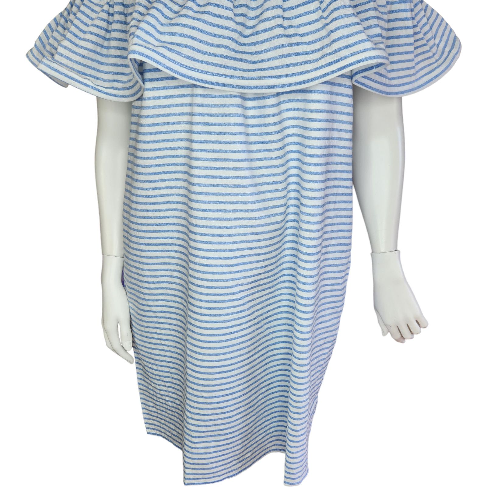 REVOLVE Revolve Line & Dot Dress Womens Large Lea Blue White Stripe Size L / US 10 / IT 46 - 3 Thumbnail