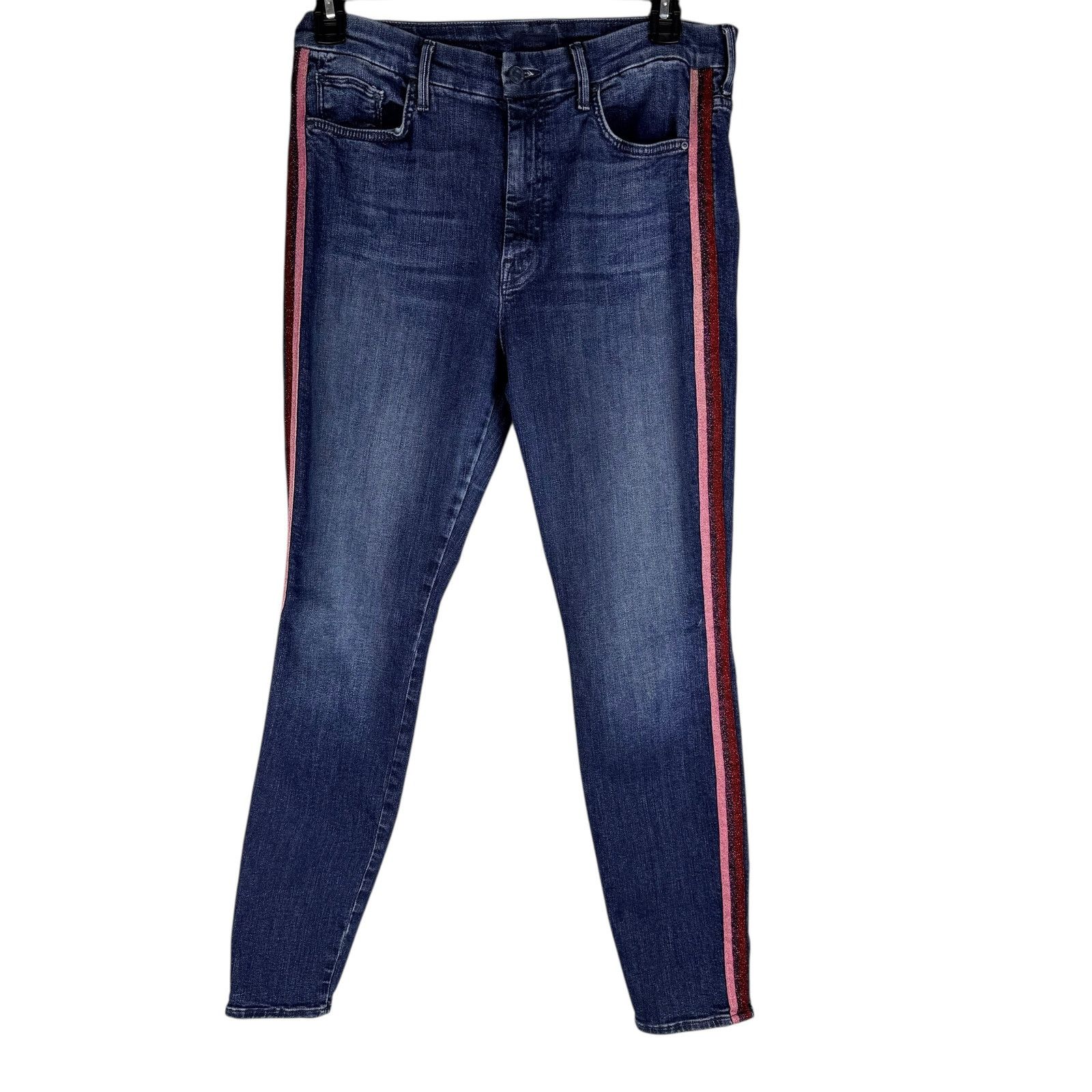 MOTHER Mother High Waisted Looker Jeans Here Kitty Glitter Racer Size 32" / US 10 / IT 46 - 2 Thumbnail