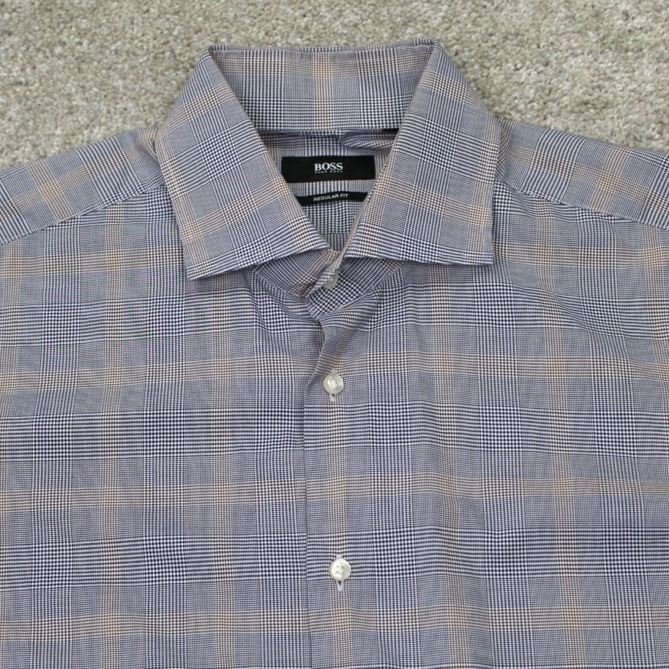 Hugo Boss BOSS Hugo Boss Gerald Shirt Mens 16 Blue/Yellow Regular Fit 100% Cotton L/S Dress Shirt Vintage No Size US L / EU 52-54 / 3 - 6 Thumbnail