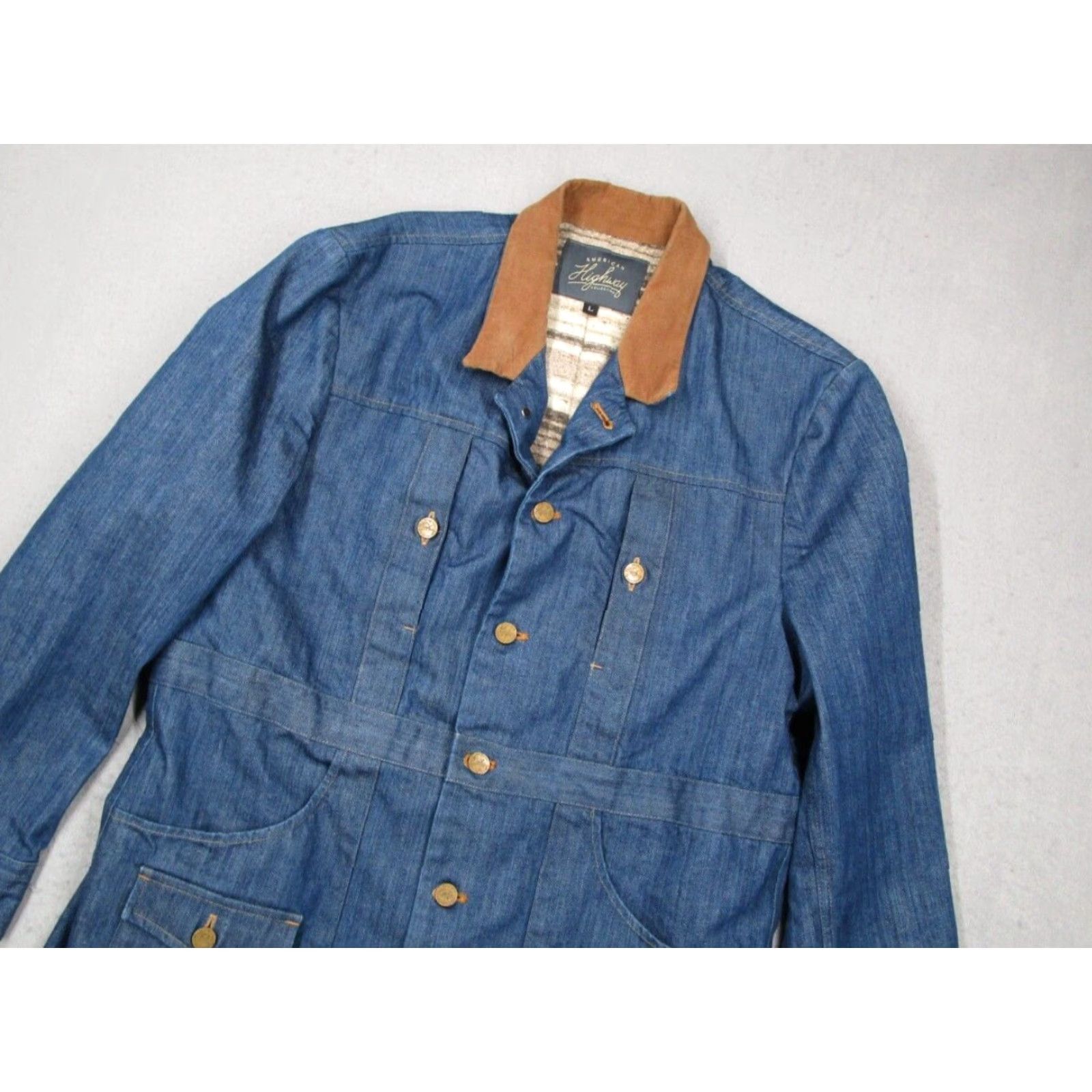 Denime AMERICAN HIGHWAY Jacket Mens Large Blue Denim Button Up USA Size US L / EU 52-54 / 3 - 2 Thumbnail