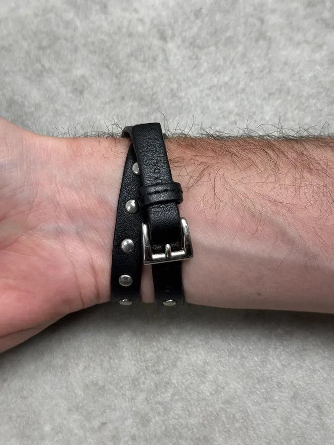 Prada Prada Black Floral Studded Leather Bracelet Size ONE SIZE - 4 Thumbnail