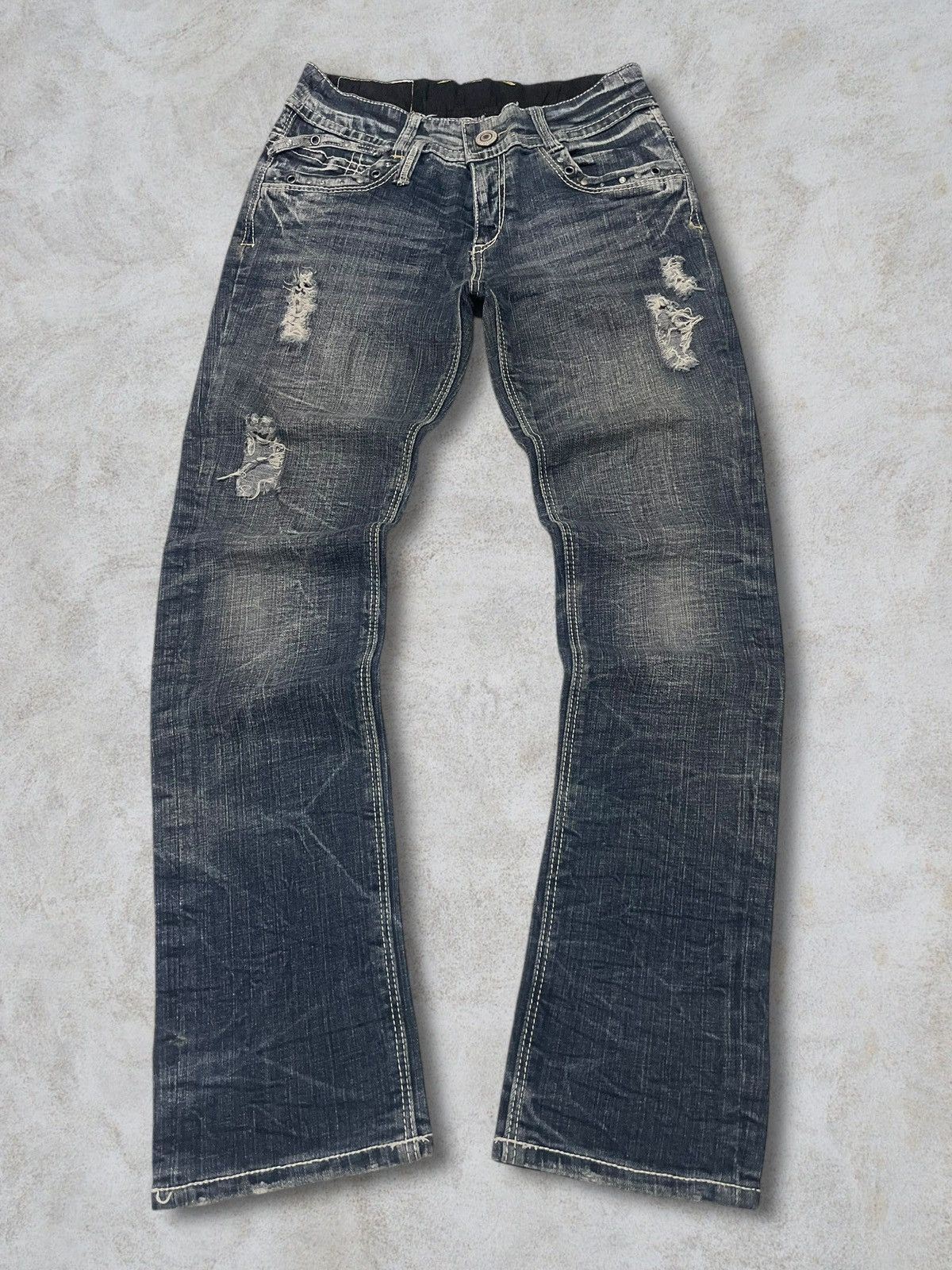 Jewelry Vintage Japanese Jewel Beads Denim Archival Blue Wash Jeans Size 29" - 3 Thumbnail