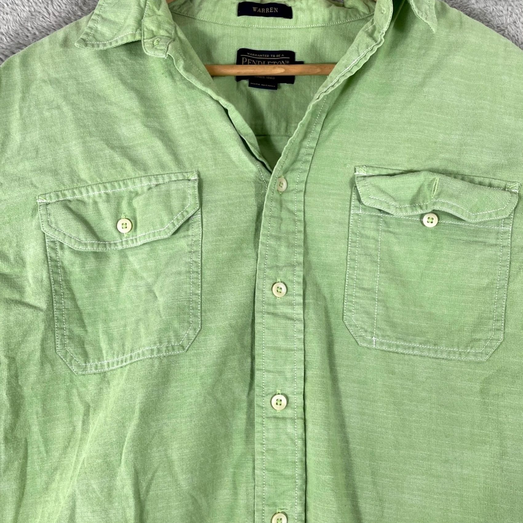Pendleton Pendleton Warren Shirt Mens Large Green Short Sleeve Cotton Button Up Utility Size US L / EU 52-54 / 3 - 2 Thumbnail