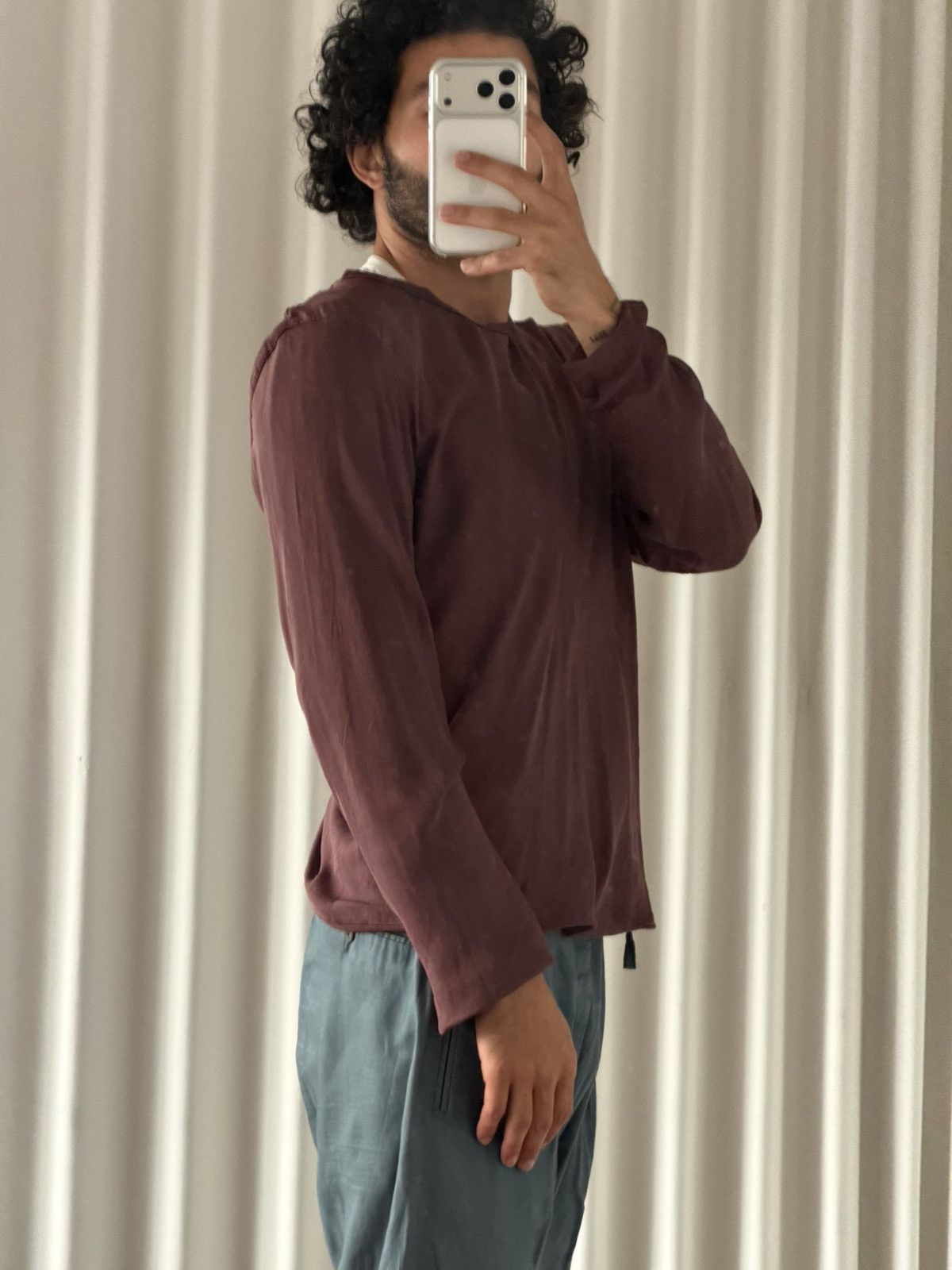 Lanvin Lanvin Burgundy Sheer Silk Long Sleeve Tee Size US M / EU 48-50 / 2 - 2 Thumbnail