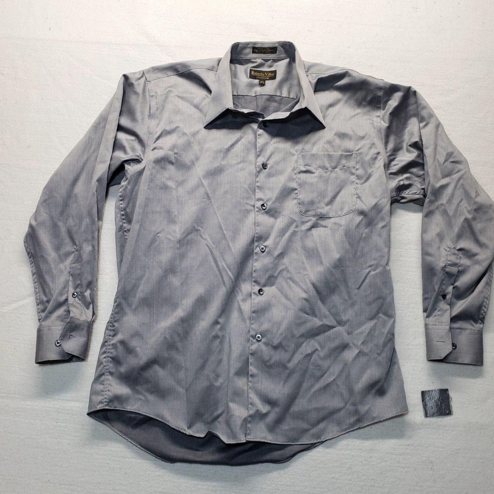 Vintage Roberto Villini Dress Shirt Solid Gray 100% Cotton Men 16.5 34 35 Shirt) Size 46R - 2 Thumbnail