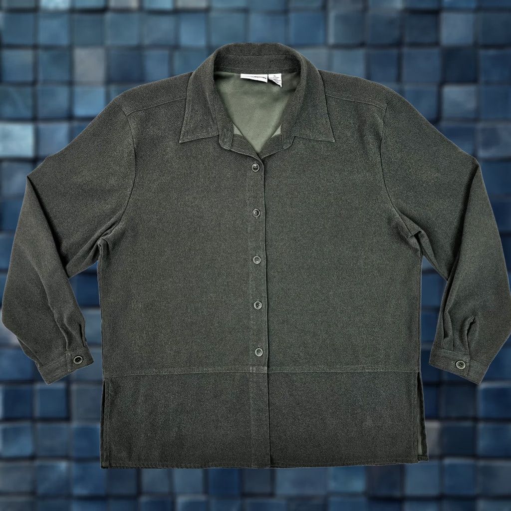 Croft & Barrow Croft & Barrow Button Long Sleeve Blouse – Women XL Heathered Green, White Cardigan? Size XL / US 12-14 / IT 48-50 - 1 Thumbnail