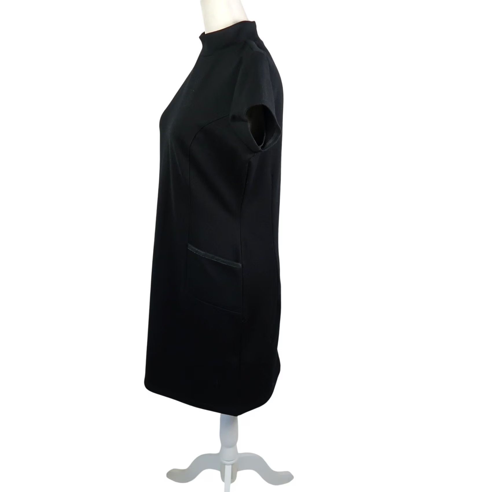 Liz Claiborne Liz Claiborne Black Mockneck Sheath Dress Knee Length S Petite Dress Womens Black Mock Neck Knee Length Short Sleeve Zip Back Polyester Rayon Spandex Size S / US 4 / IT 40 - 3 Thumbnail