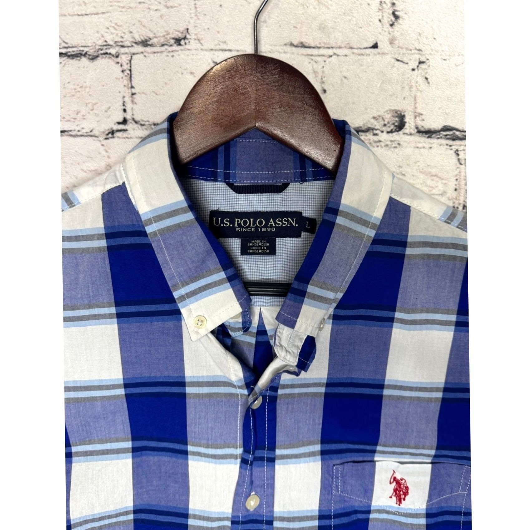 U.S. Polo Assn. US Polo Assn Plaid Shirt Button-Down Short Sleeve Men L Blue Embroidered Pony Logo Casual Shirt Size US L / EU 52-54 / 3 - 3 Thumbnail
