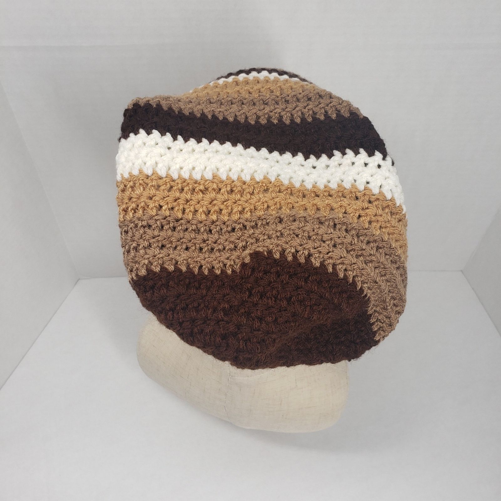 Handmade Crochet Slouchy Beanie Hat Brown Striped Handmade Dreadlock Size ONE SIZE - 6 Thumbnail