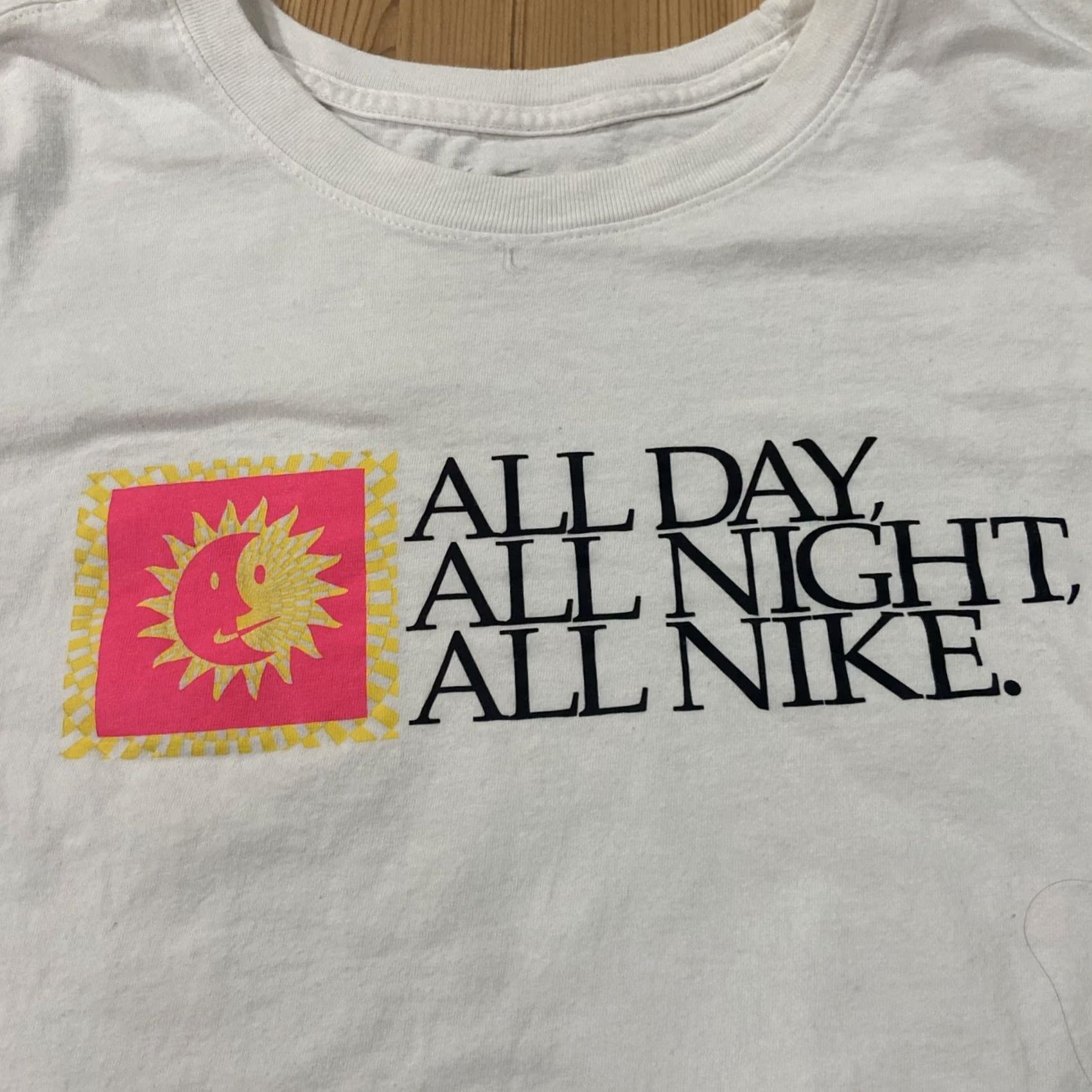 Nike Nike Tee Mens Short Sleeve Logo Black T Shirt All Day All Night Logo T-Shirt Mens L White Cotton Blend Knit Breathable Regular Vintage No Size US L / EU 52-54 / 3 - 2 Thumbnail