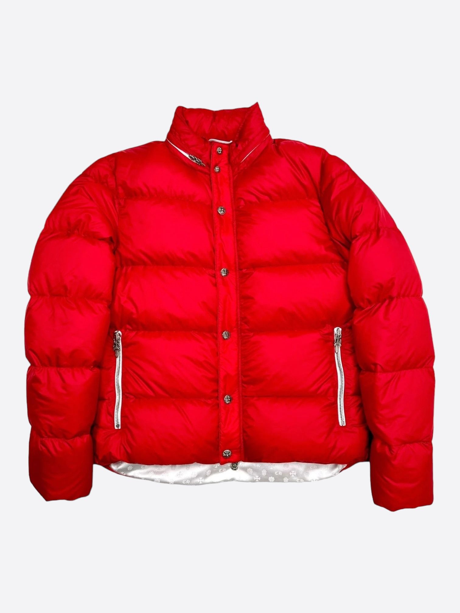 image of Chrome Hearts Red & White Puffer Jacket, Men's (Size Large)