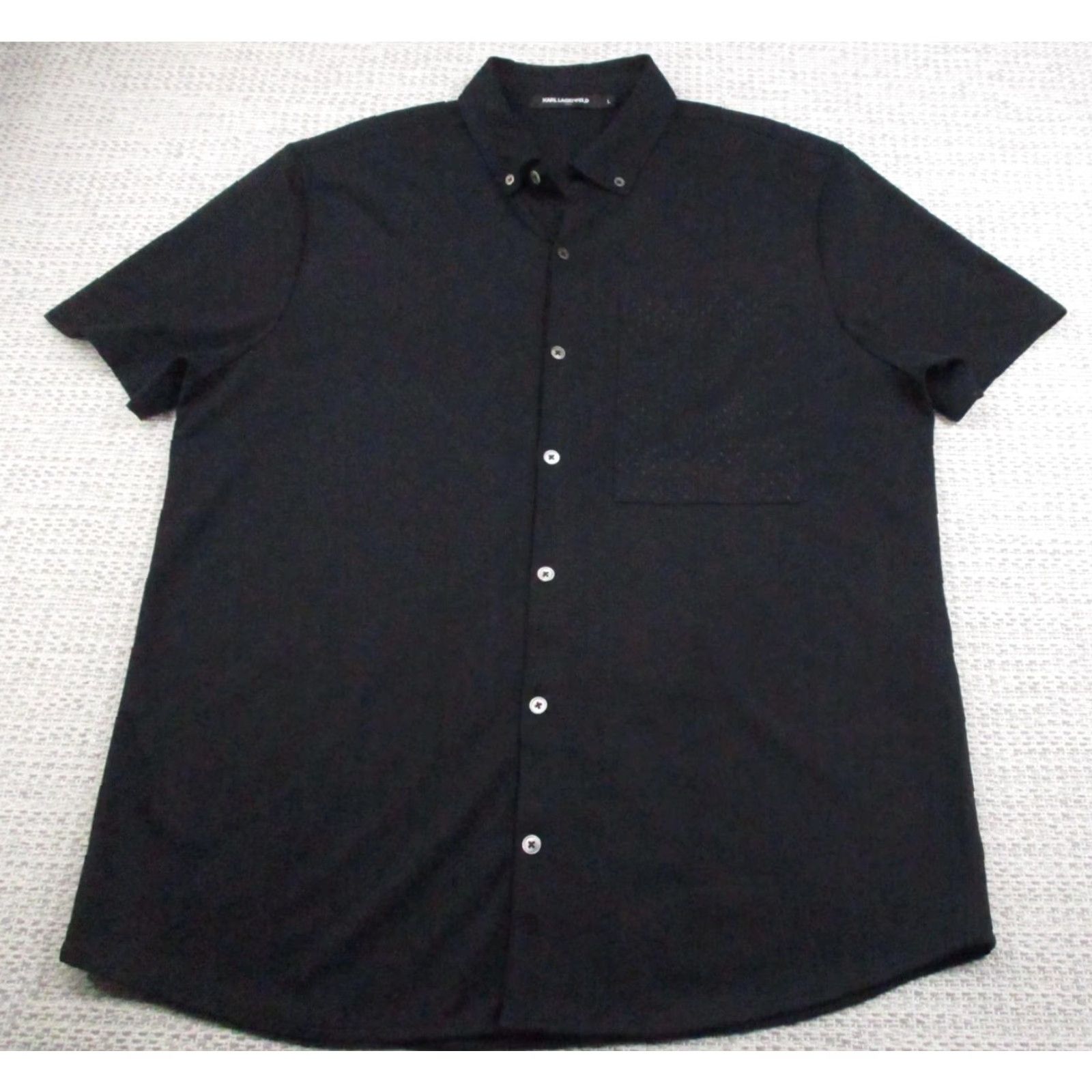 Karl Lagerfeld Karl Lagerfeld Shirt Mens Large Black Short Sleeve Button Up Chest Pocket Shirt Size US L / EU 52-54 / 3 - 2 Thumbnail