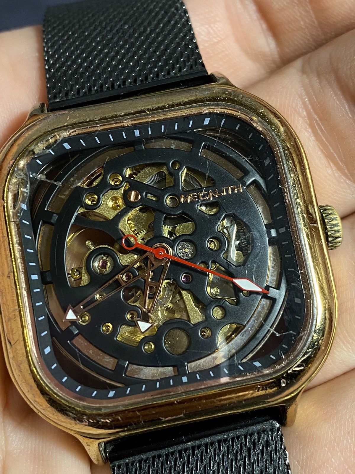 Vintage Skeleton Automatic Gold Square Watch Vintage Style Size ONE SIZE - 13 Thumbnail