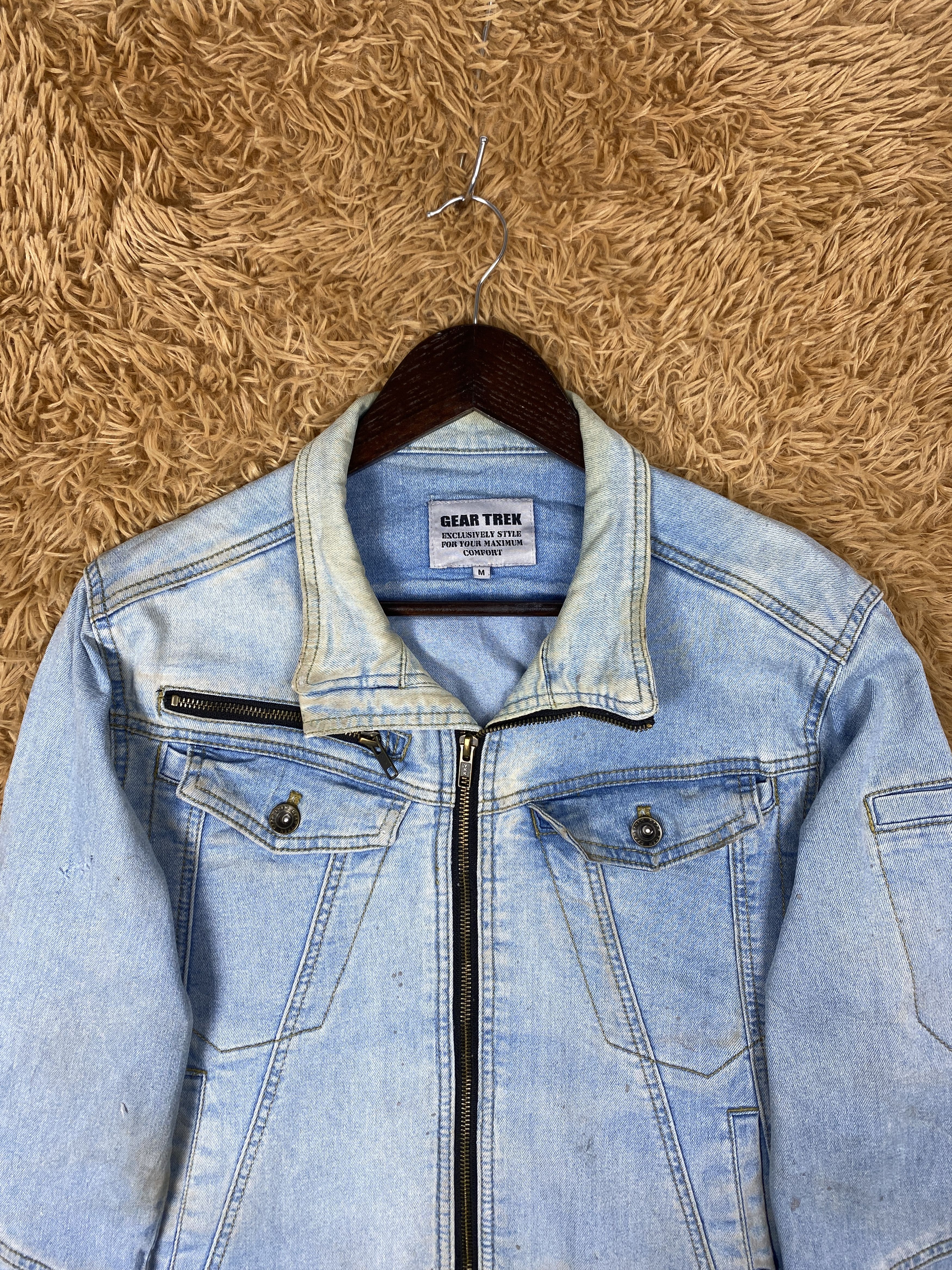 Japanese Brand Vintage Gear Trek Zip Up Light Blue Denim Jacket PJ2594 Size US M / EU 48-50 / 2 - 2 Thumbnail