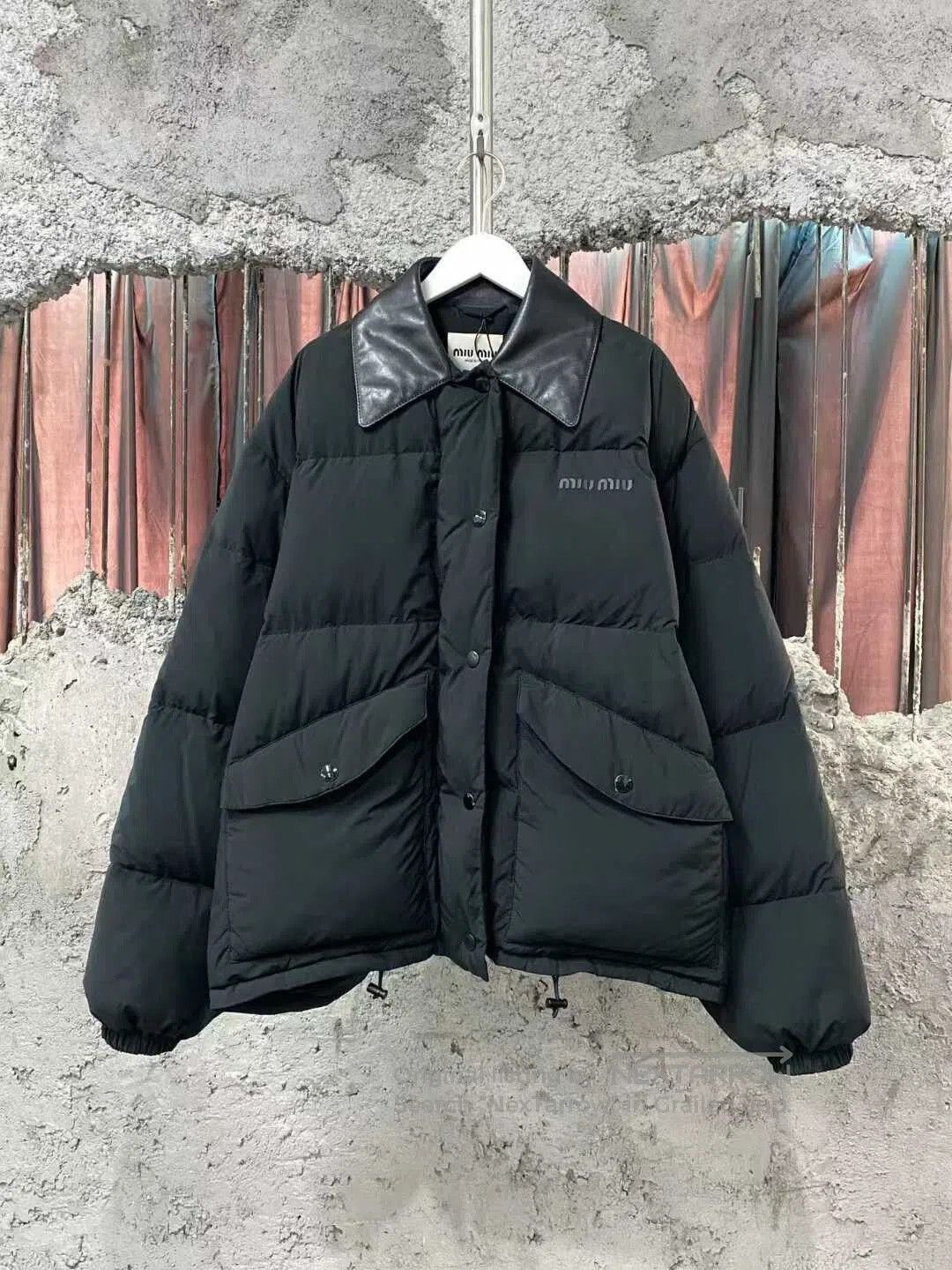 Miu Miu black puffer coat with leather collar. Size S / US 4 / IT 40 - 1 Thumbnail