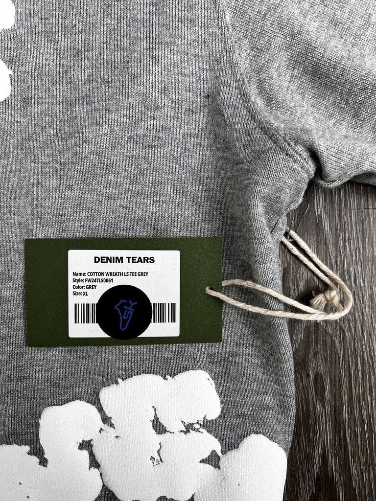 DENIM TEARS Denim Tears Long Sleeve "Cotton Wreath" T-shirt (Grey) Size US XL / EU 56 / 4 - 6 Thumbnail