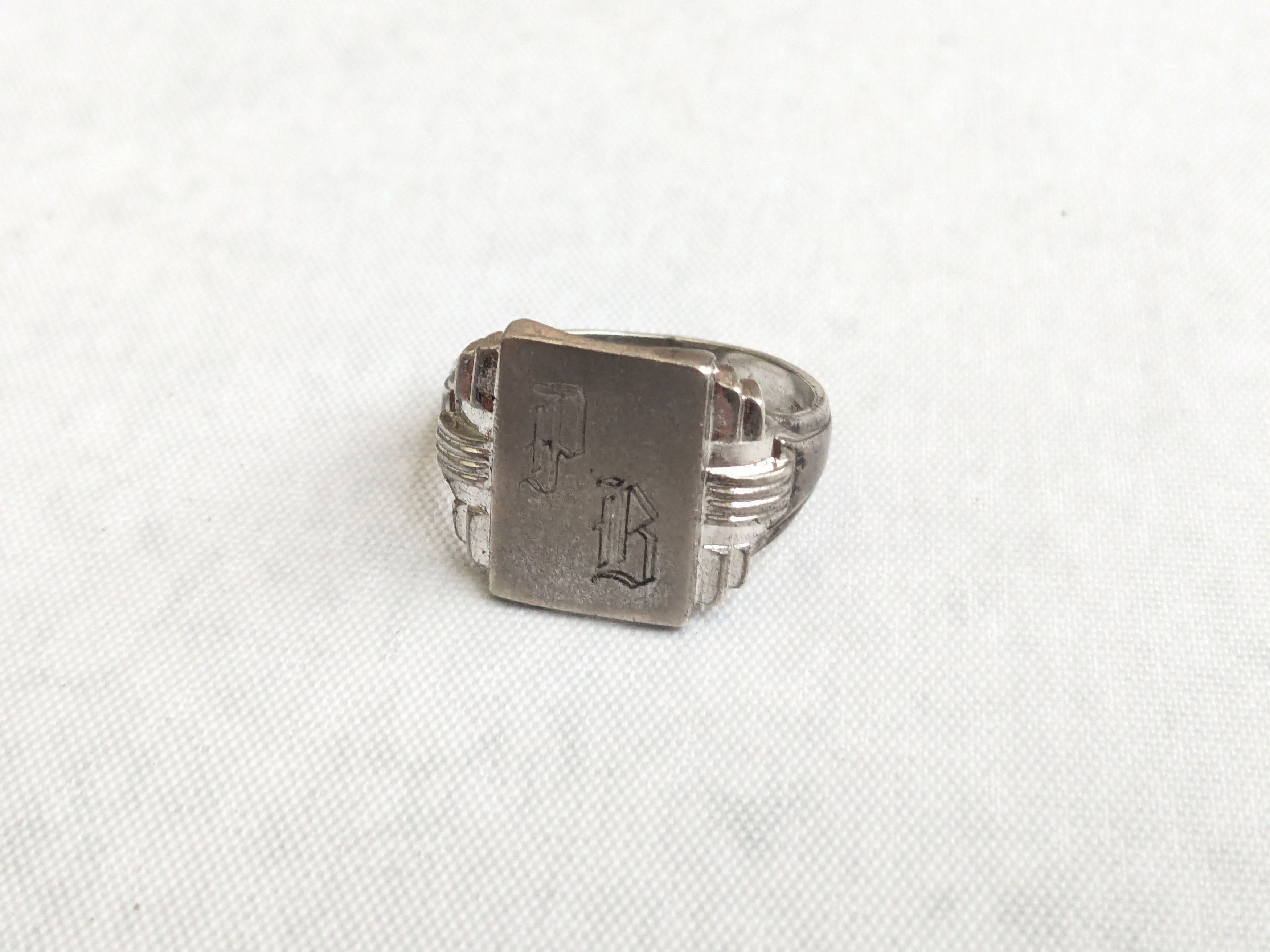 Jewelry Vintage Sterling Silver Signet Ring 11.25 Rectangle Monogram Size ONE SIZE - 3 Thumbnail