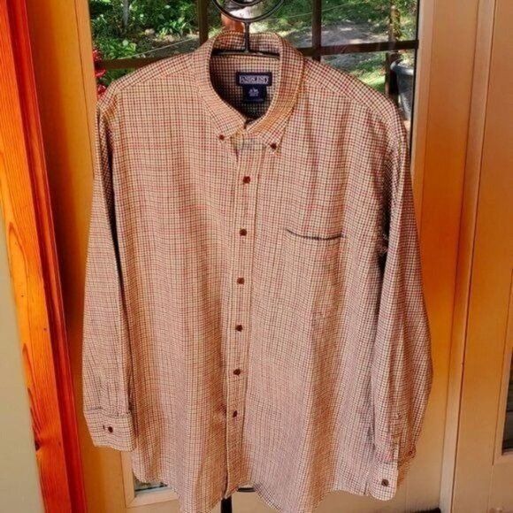 Vintage Lands' End Autumn Brown Plaid Flannel Casual Button Down Sz. Size US L / EU 52-54 / 3 - 1 Thumbnail