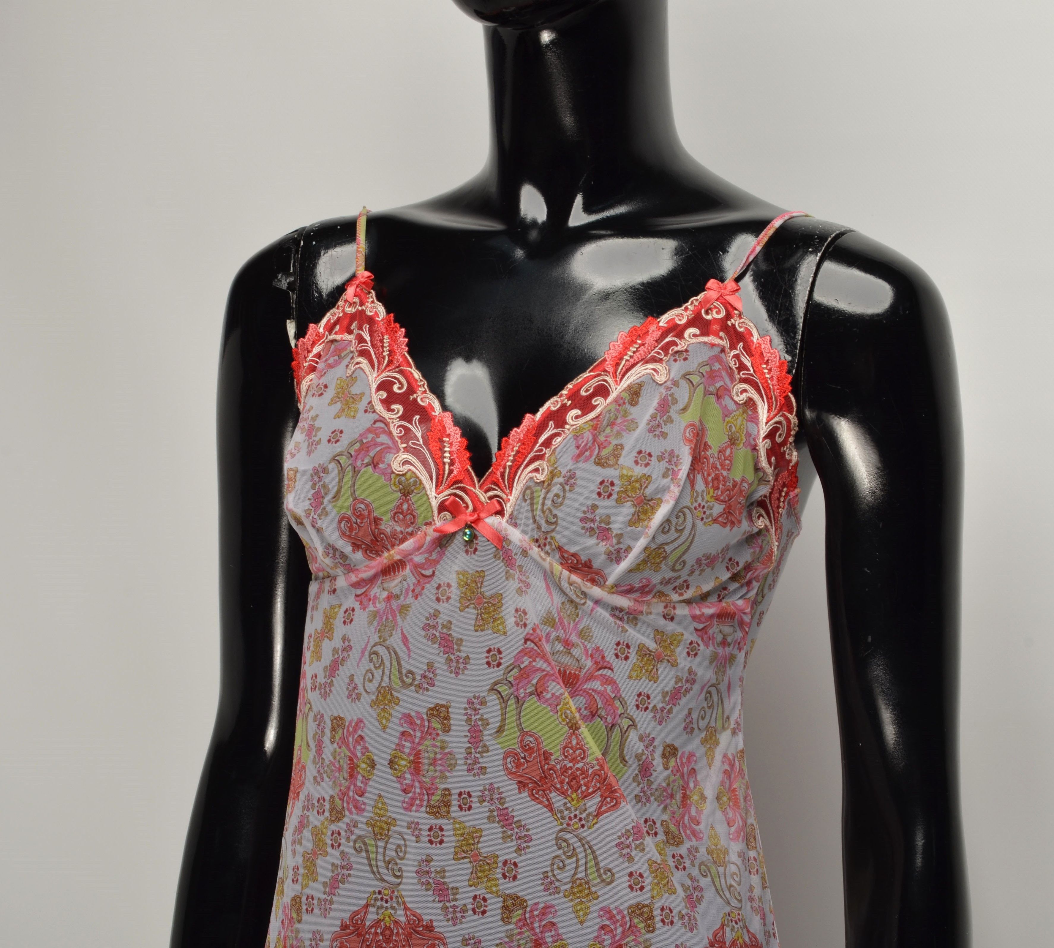 Other Vintage Y2K Mesh Printed Coquette Cami Dress Size S / US 4 / IT 40 - 2 Thumbnail