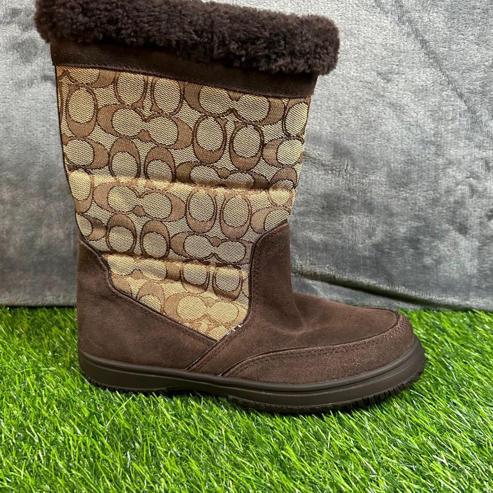 Coach COACH Sherman Signature Brown Suede Fur Mid-Calf Boots Women's Winter 5.5 B Size US 6 / IT 36 - 2 Thumbnail
