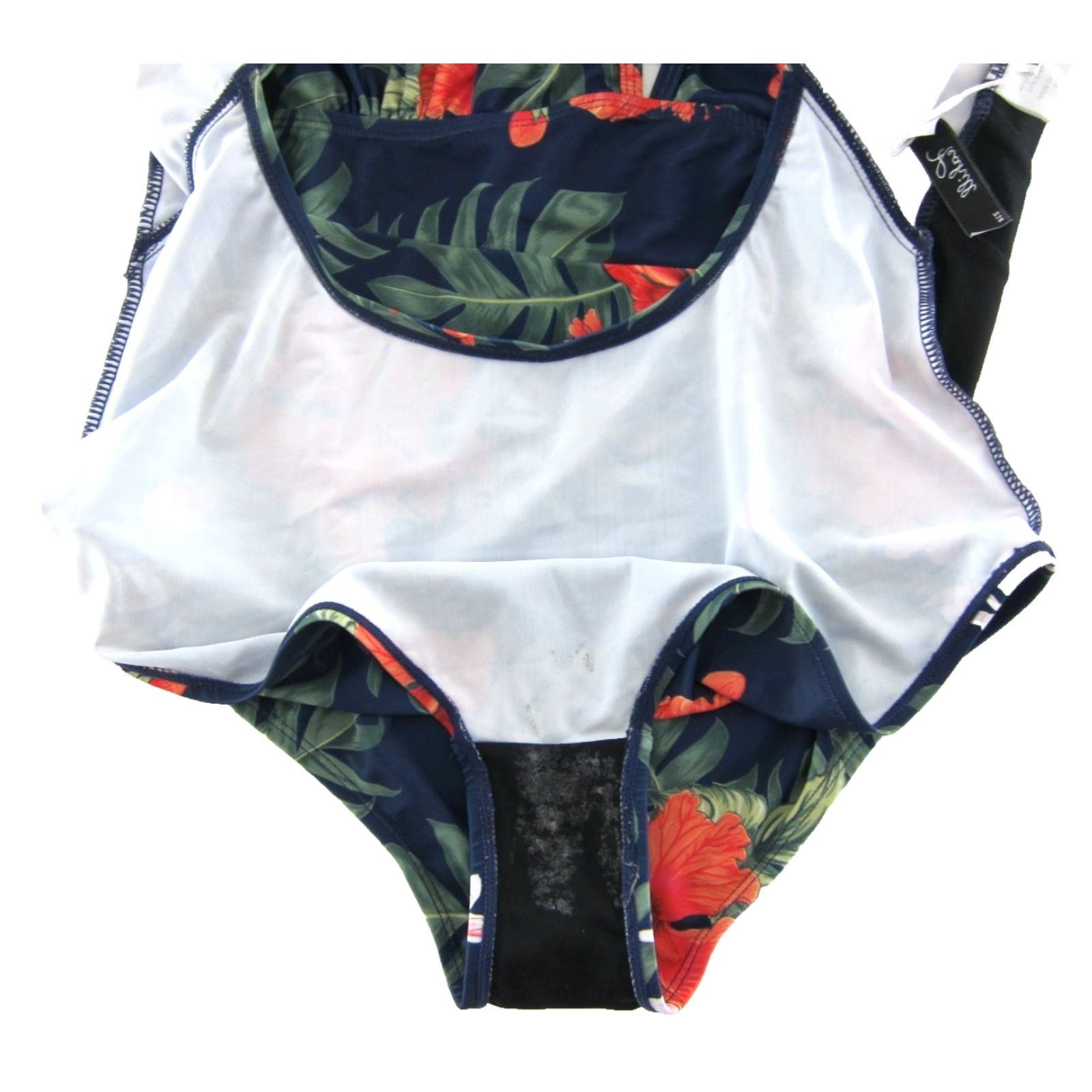 Vintage NWT Yeahill One Piece Swimsuit Navy Blue Orange Pink Tropical Floral Large Size ONE SIZE - 6 Thumbnail