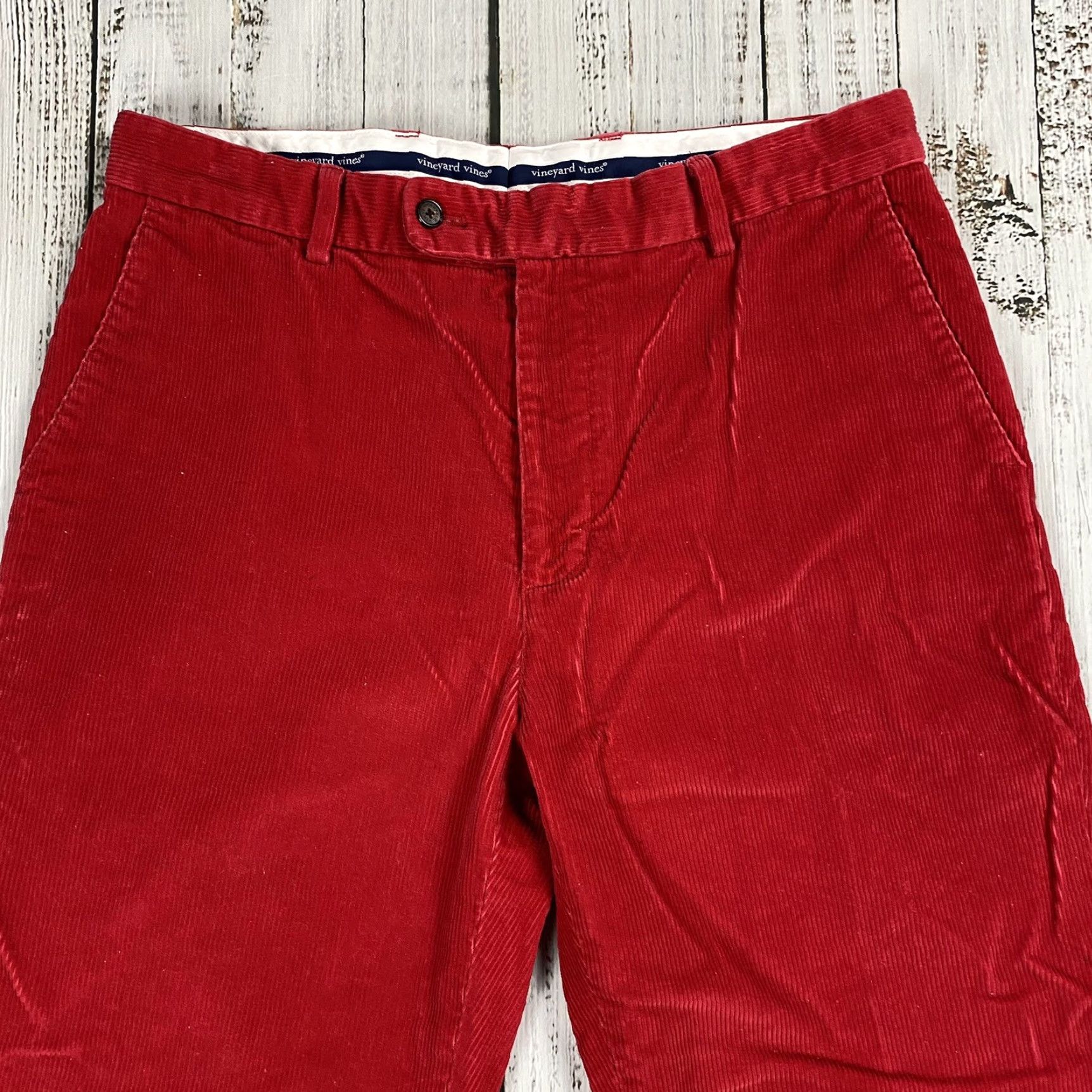 Vineyard Vines VINEYARD VINES MENS CORDUROY PANTS Red 34 Regular Inseam 31.5 Straight Zip Belt Loops Chino 100% Cotton Size US 34 / EU 50 - 2 Thumbnail