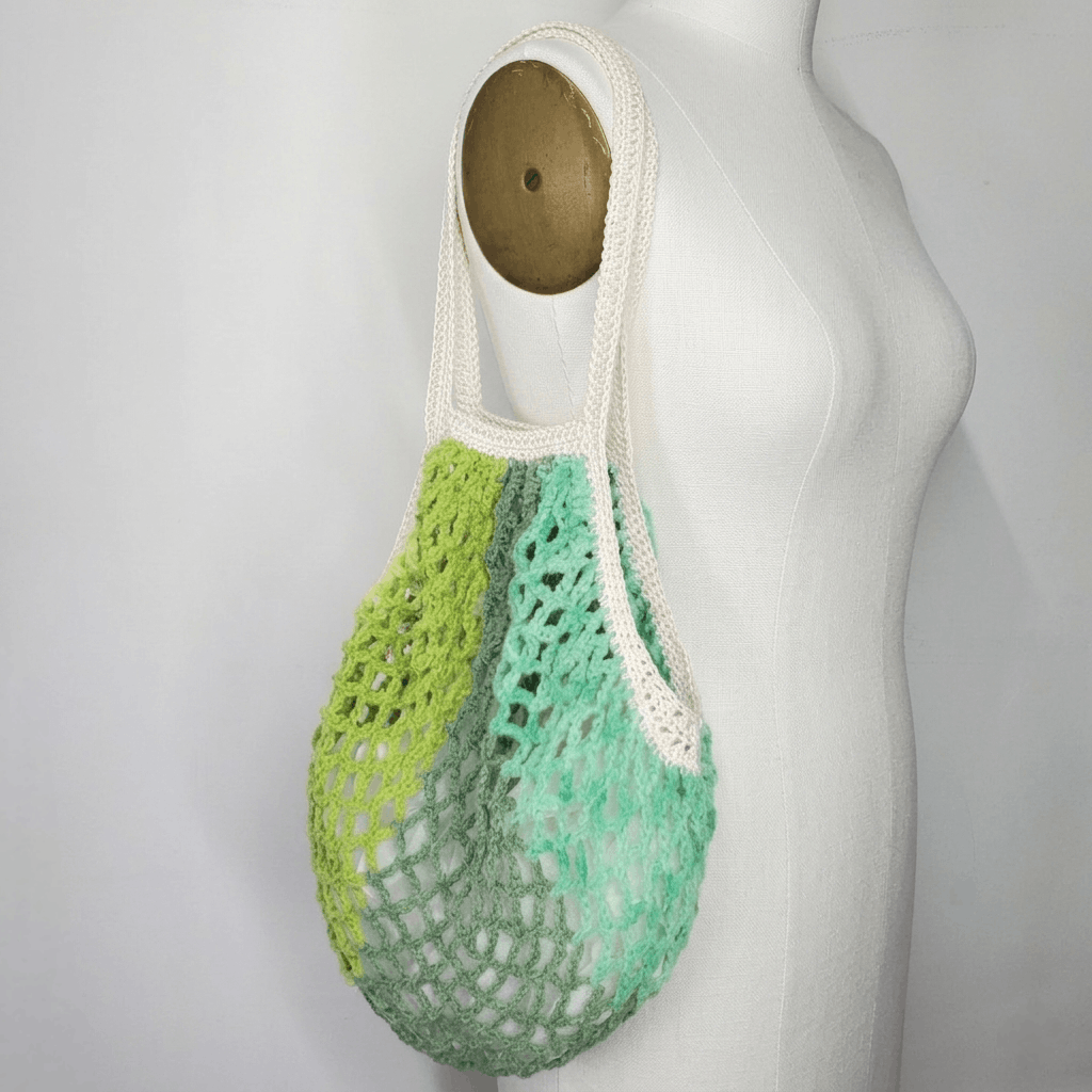 Handmade Farmers Market Bag Handmade Green Crochet French Net Sack Size ONE SIZE - 3 Thumbnail