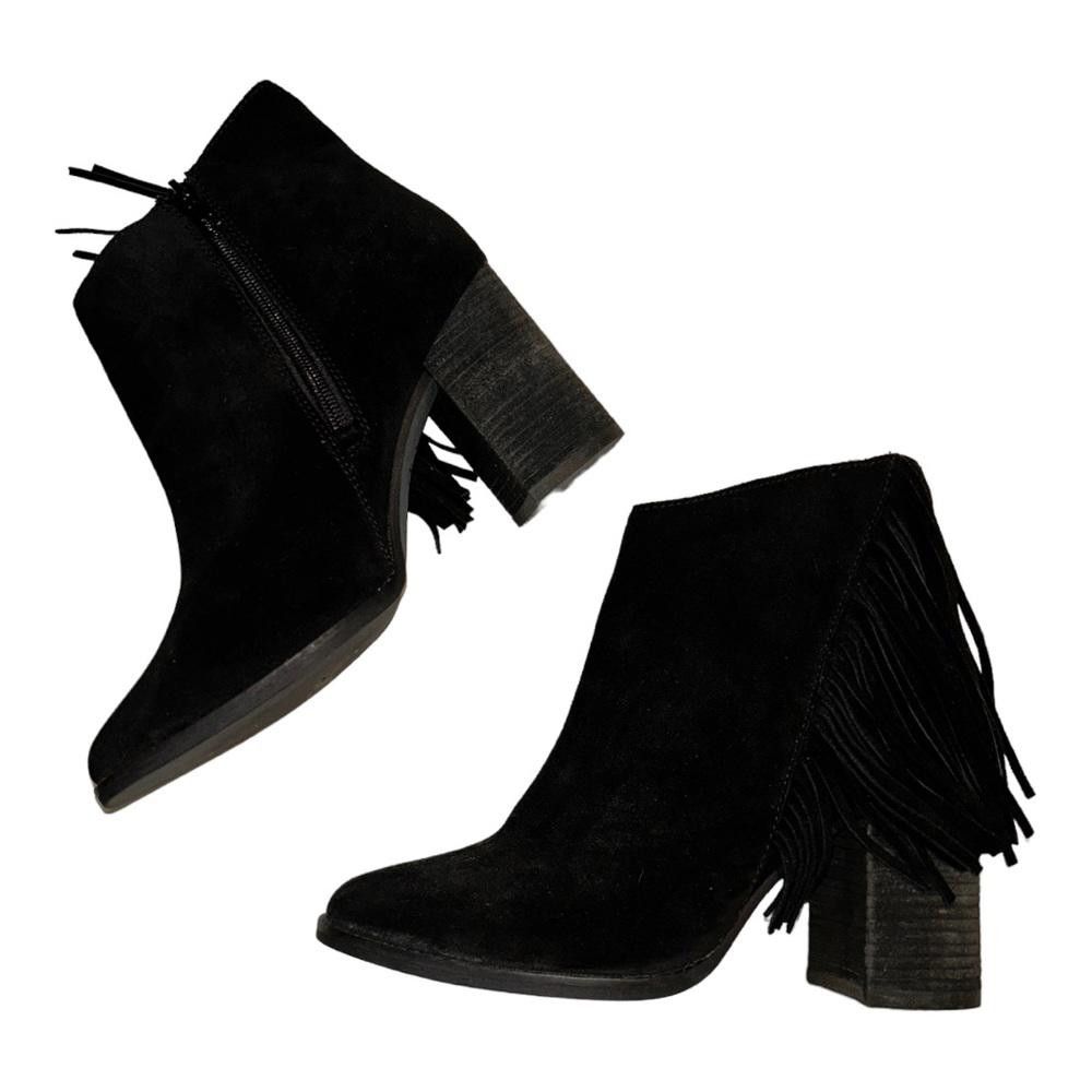 Designer Arturo Chiang l Black Suede Leather Booties W Fringe Size 9 Size US 9 / IT 39 - 5 Thumbnail